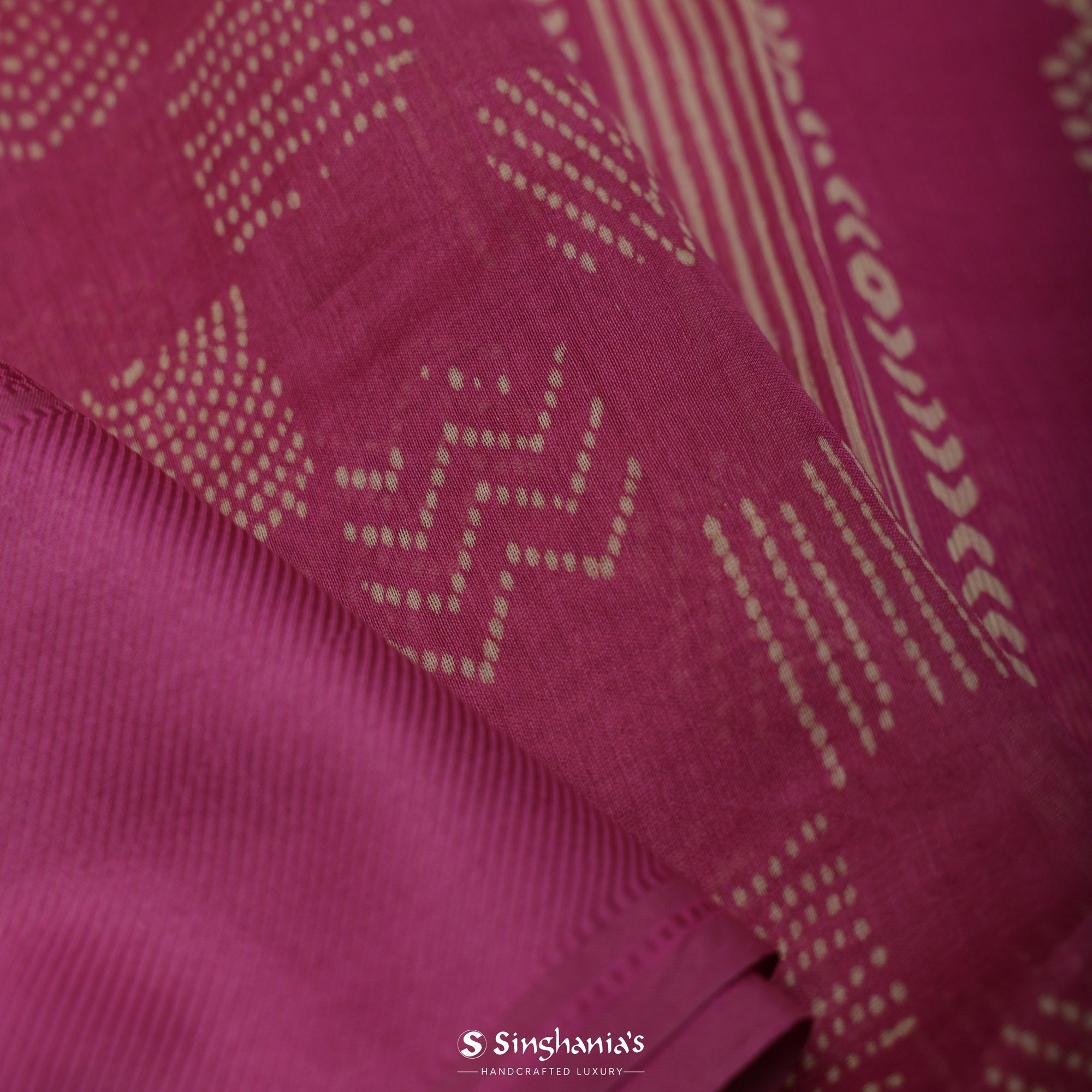 Rouge Pink Printed Chanderi Silk Saree With Geometrical Jaal Pattern