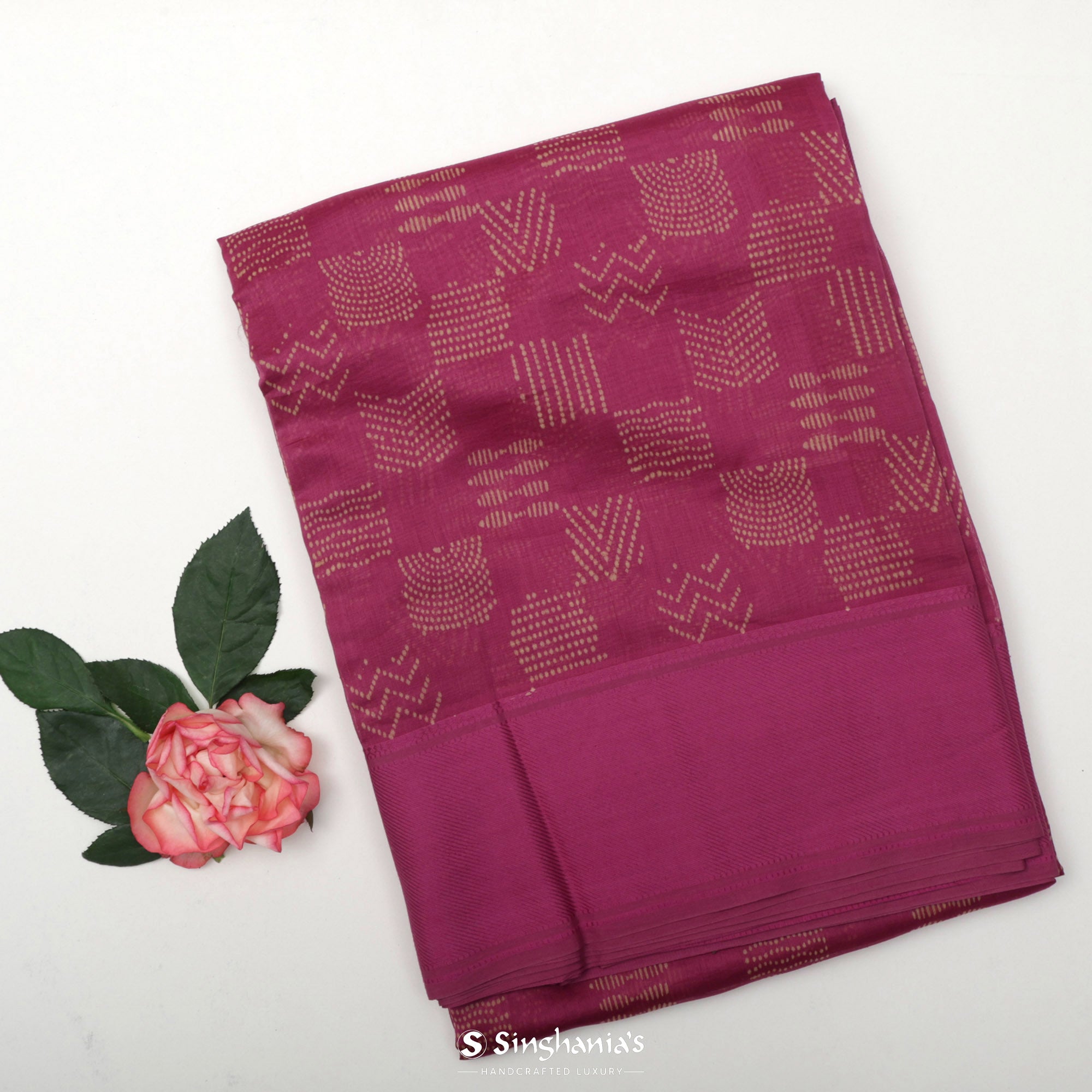 Rouge Pink Printed Chanderi Silk Saree With Geometrical Jaal Pattern