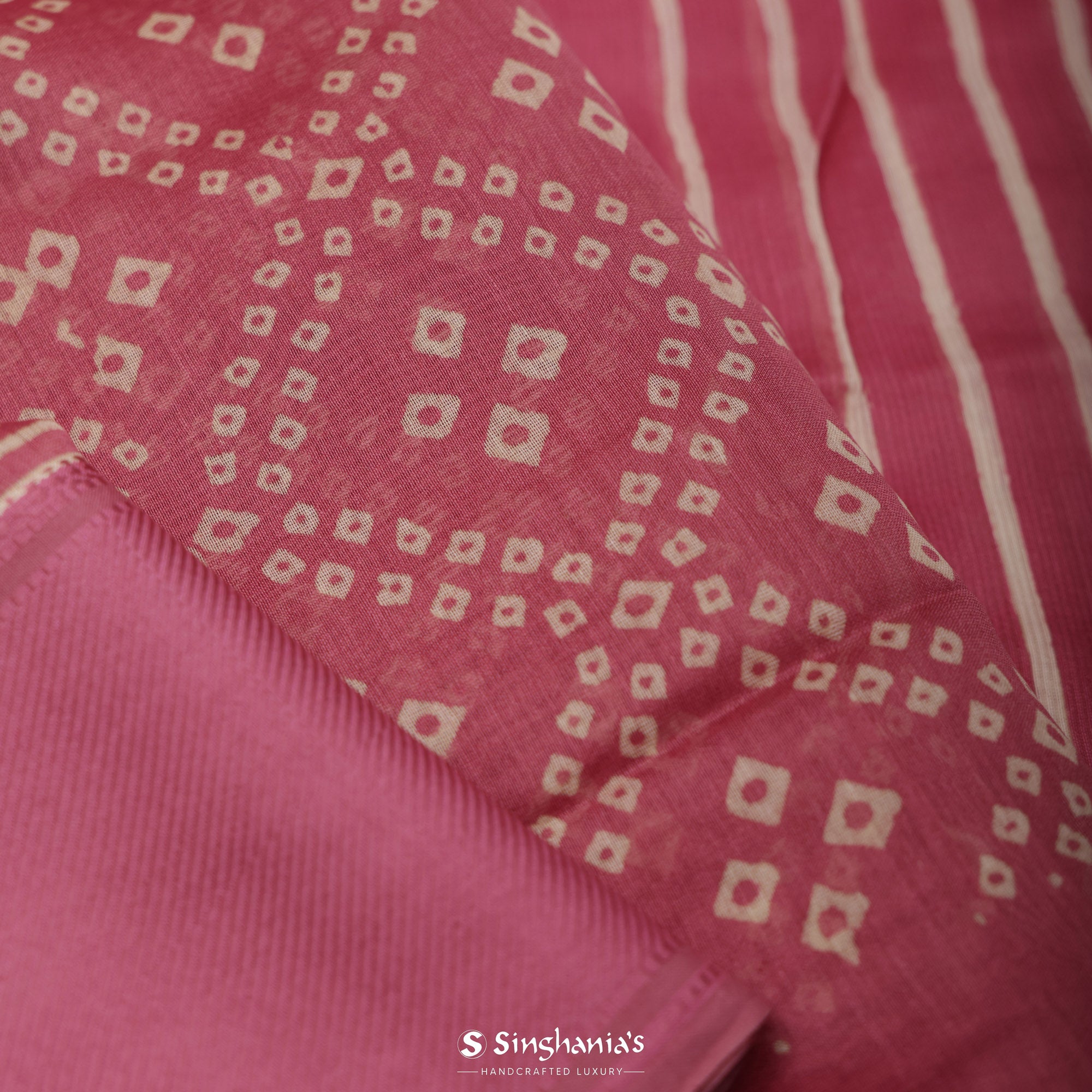 Hippie Pink Printed Chanderi Silk Saree With Butti Jaal Design