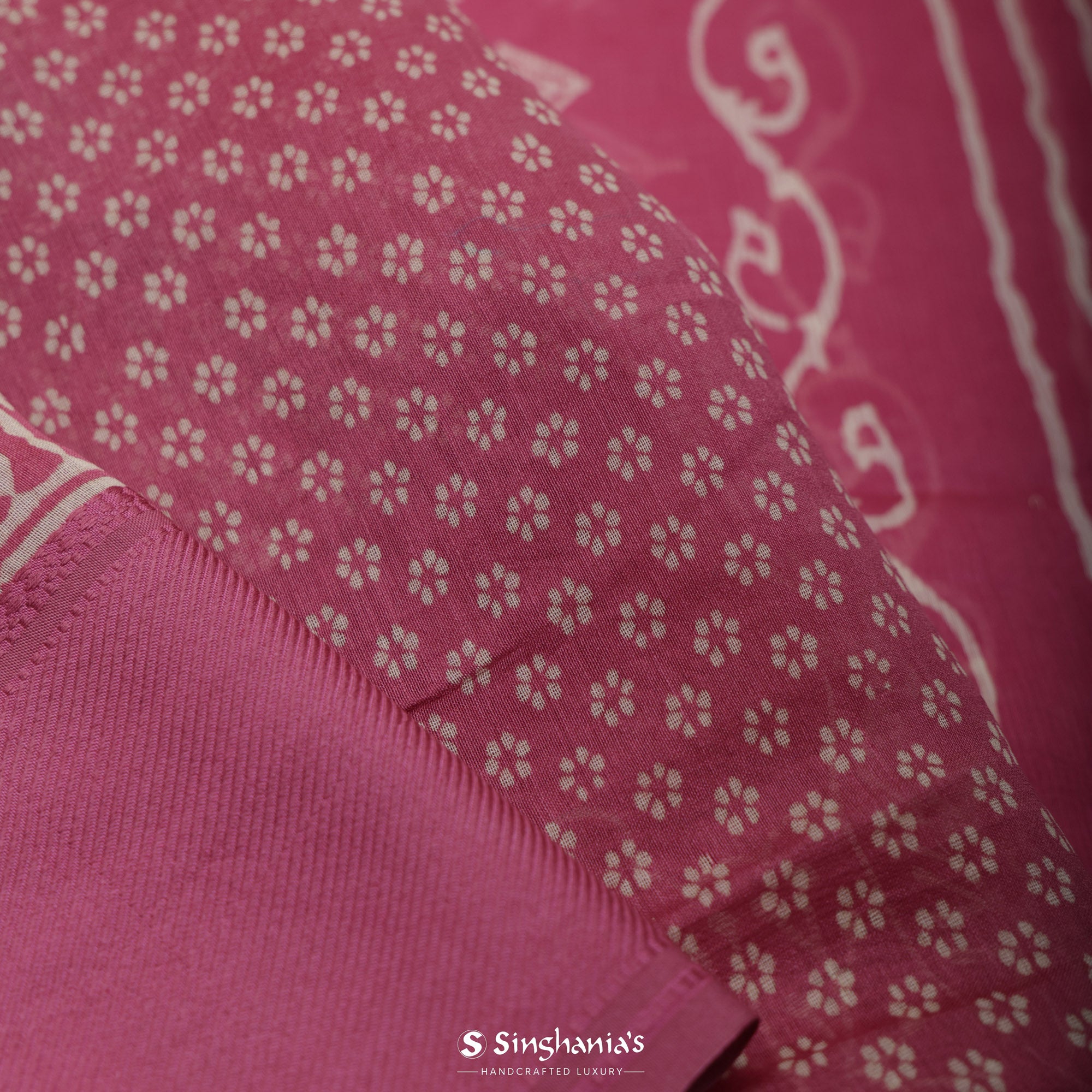 Hippie Pink Chanderi Silk Saree With Floral Motif Pattern