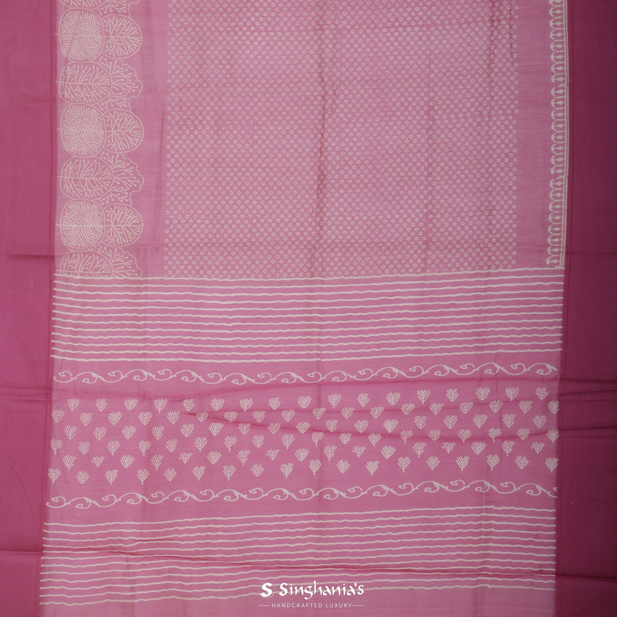 Hippie Pink Chanderi Silk Saree With Floral Motif Pattern