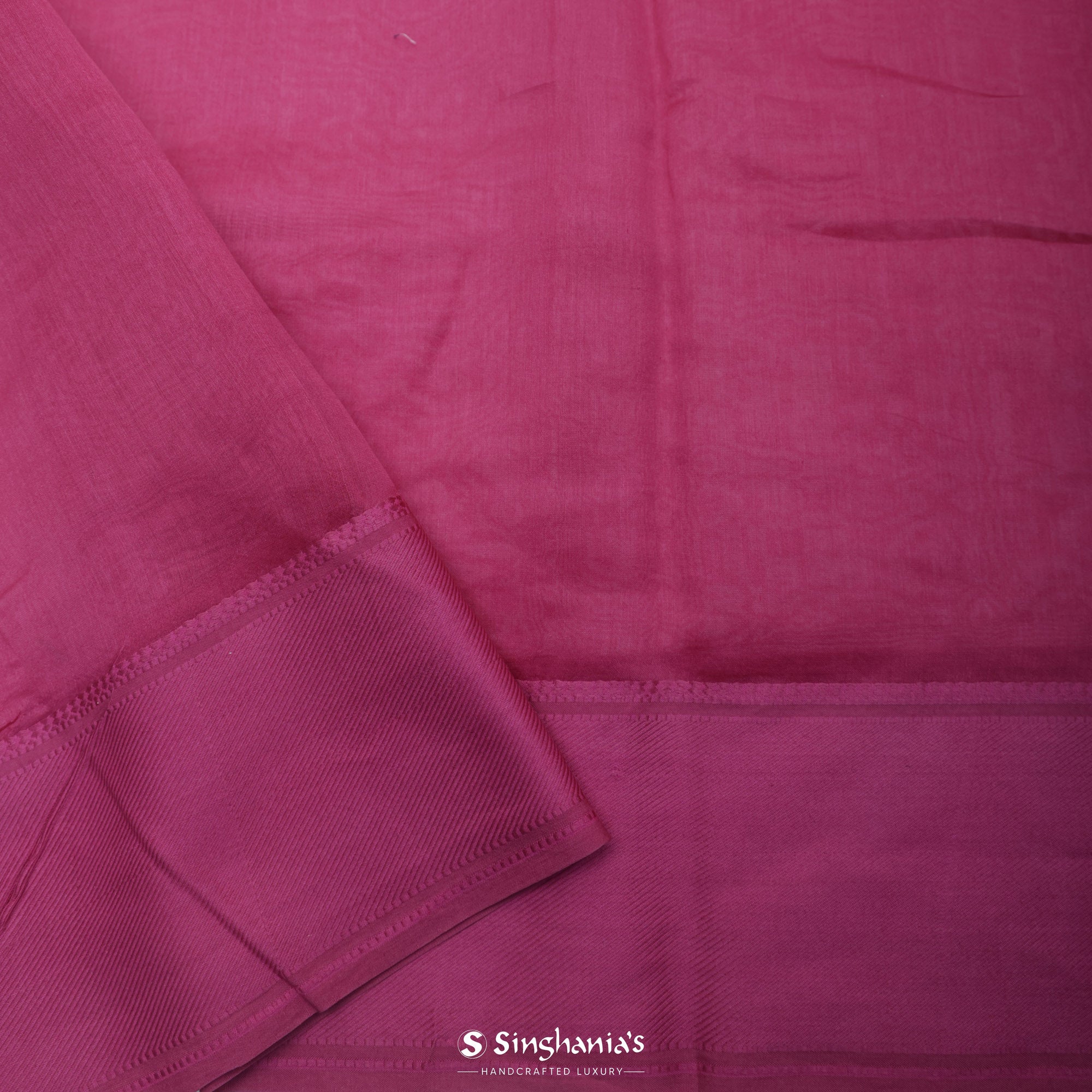 French Pink Printed Chanderi Silk Saree With Floral Motif Design