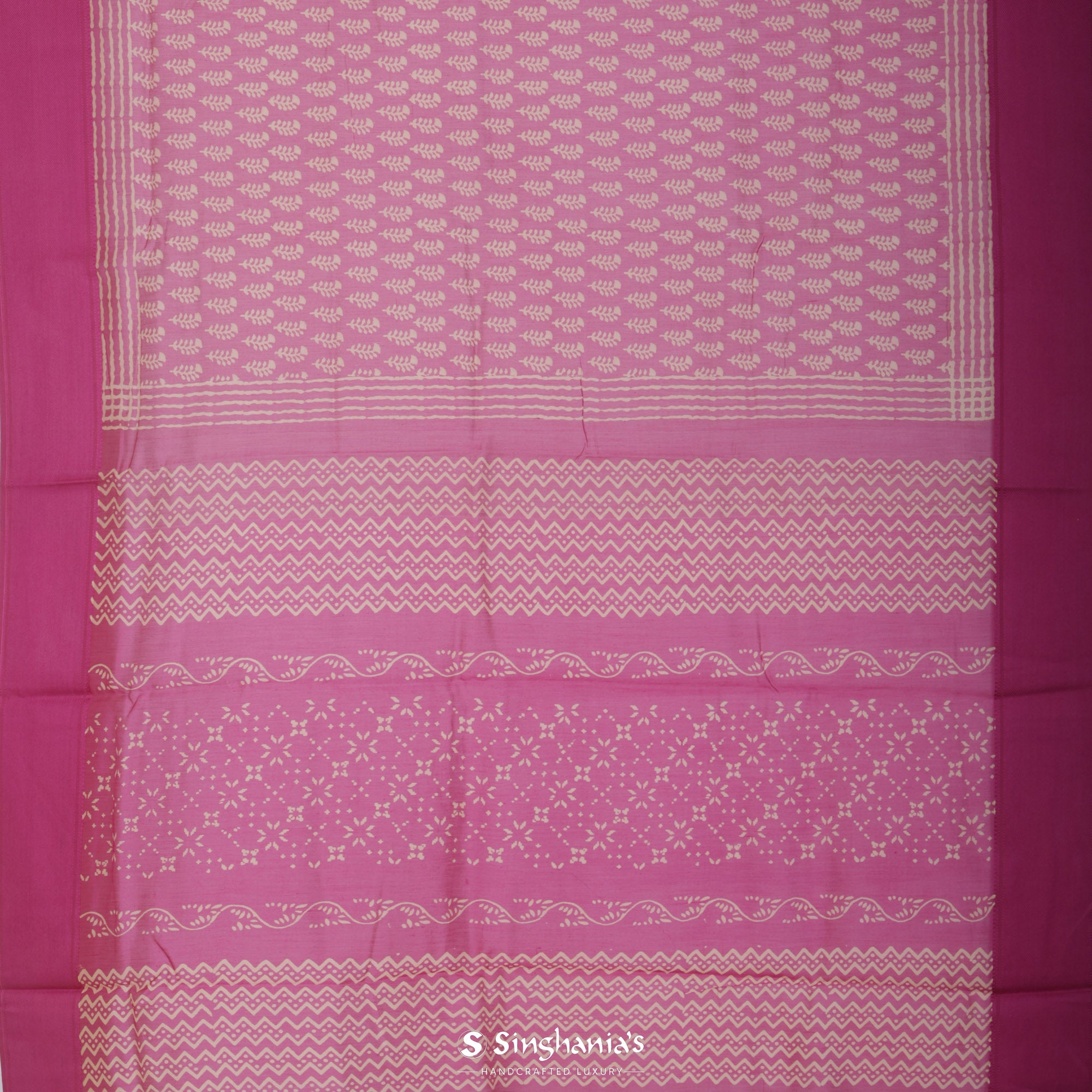 Mulberry Pink Printed Chanderi Silk Saree With Floral Butti Design