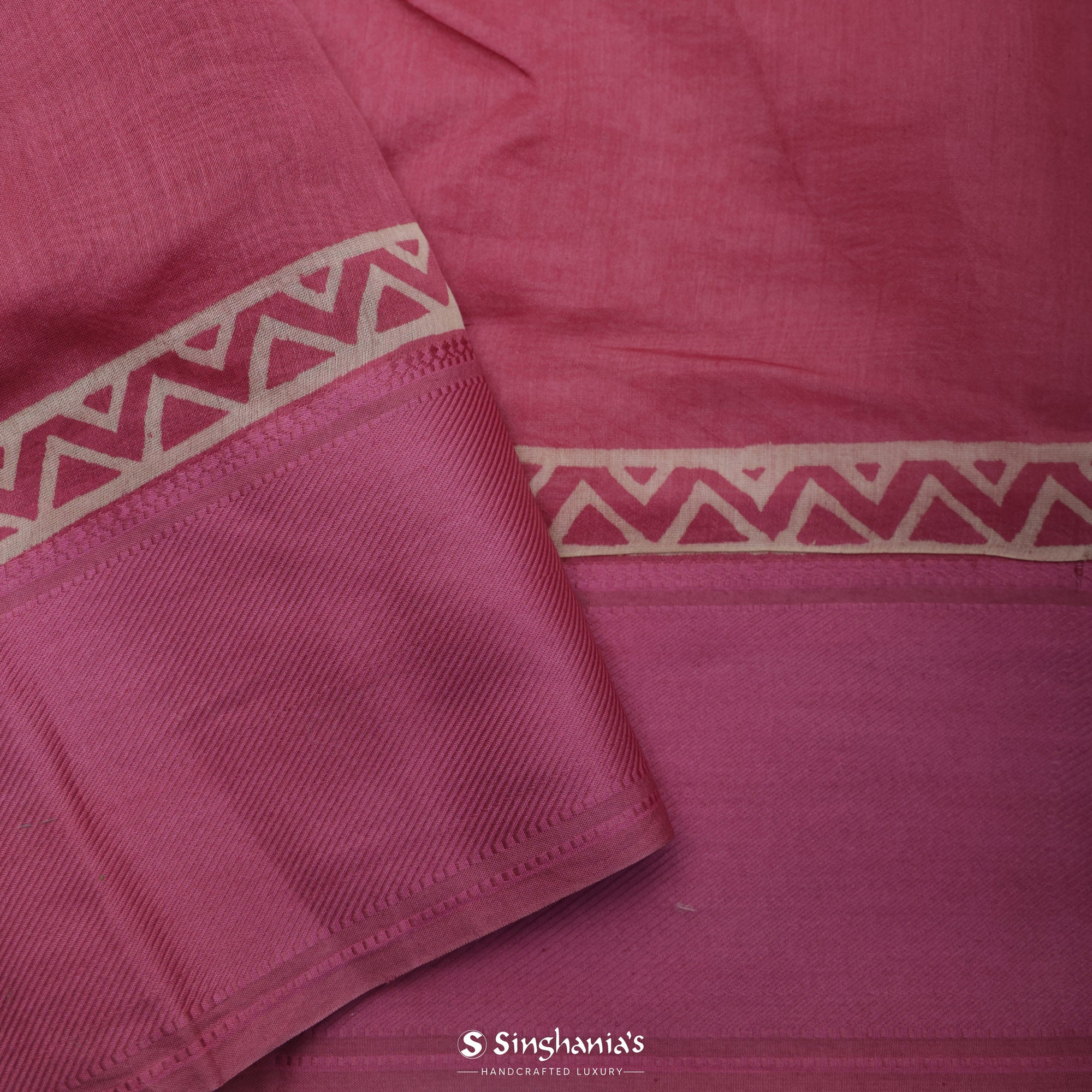 Punch Pink Printed Chanderi Silk Saree With Floral Motif Pattern