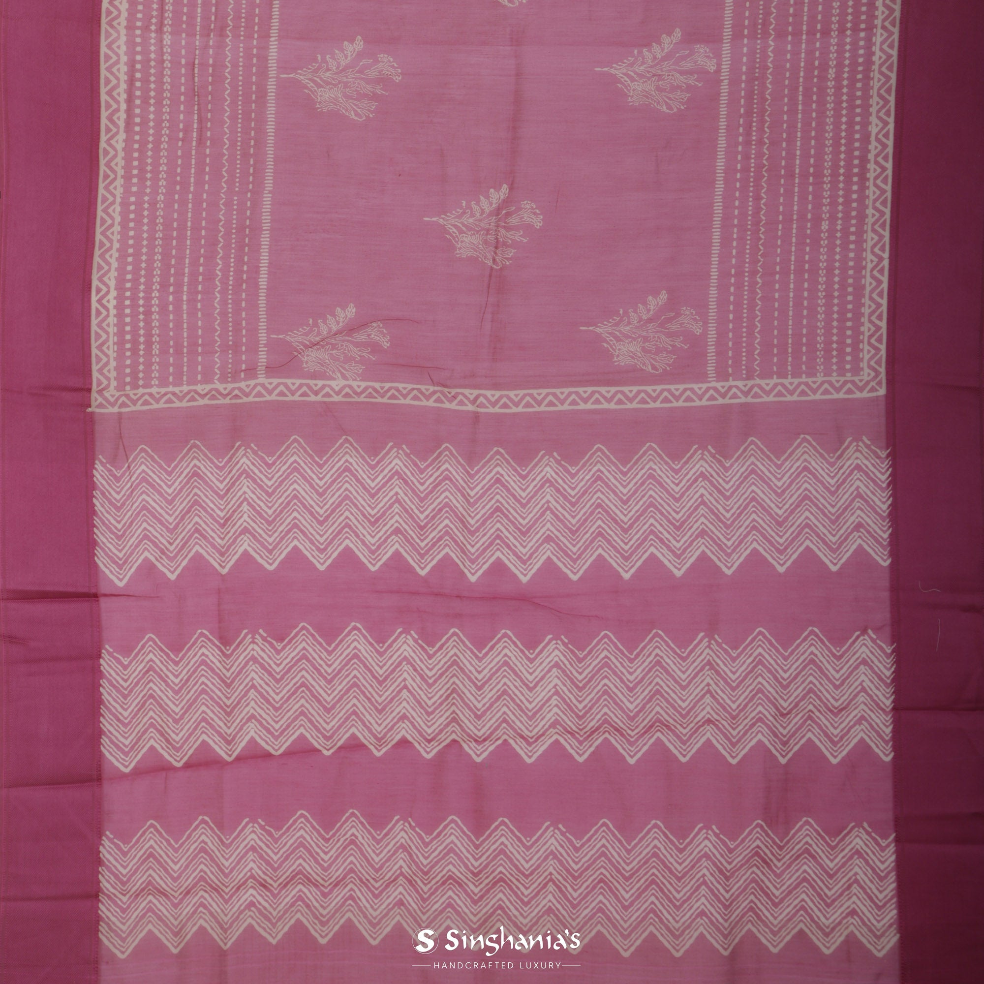 Punch Pink Printed Chanderi Silk Saree With Floral Motif Pattern