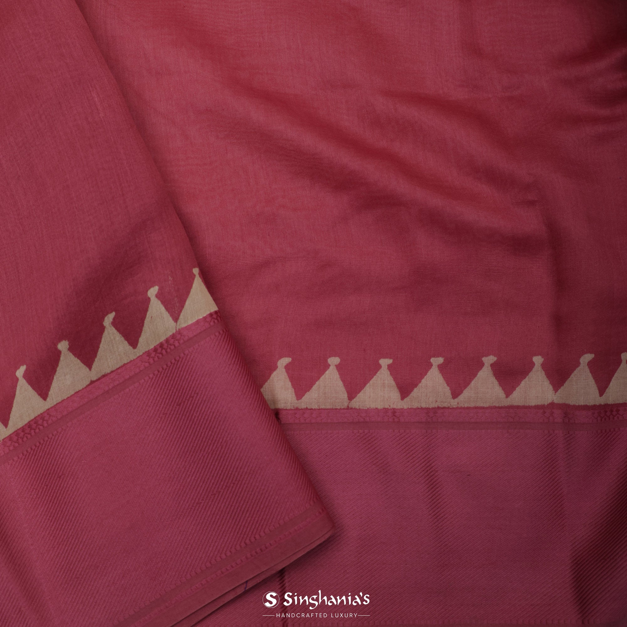 Rouge Pink Printed Chanderi Silk Saree With Floral Jaal Design