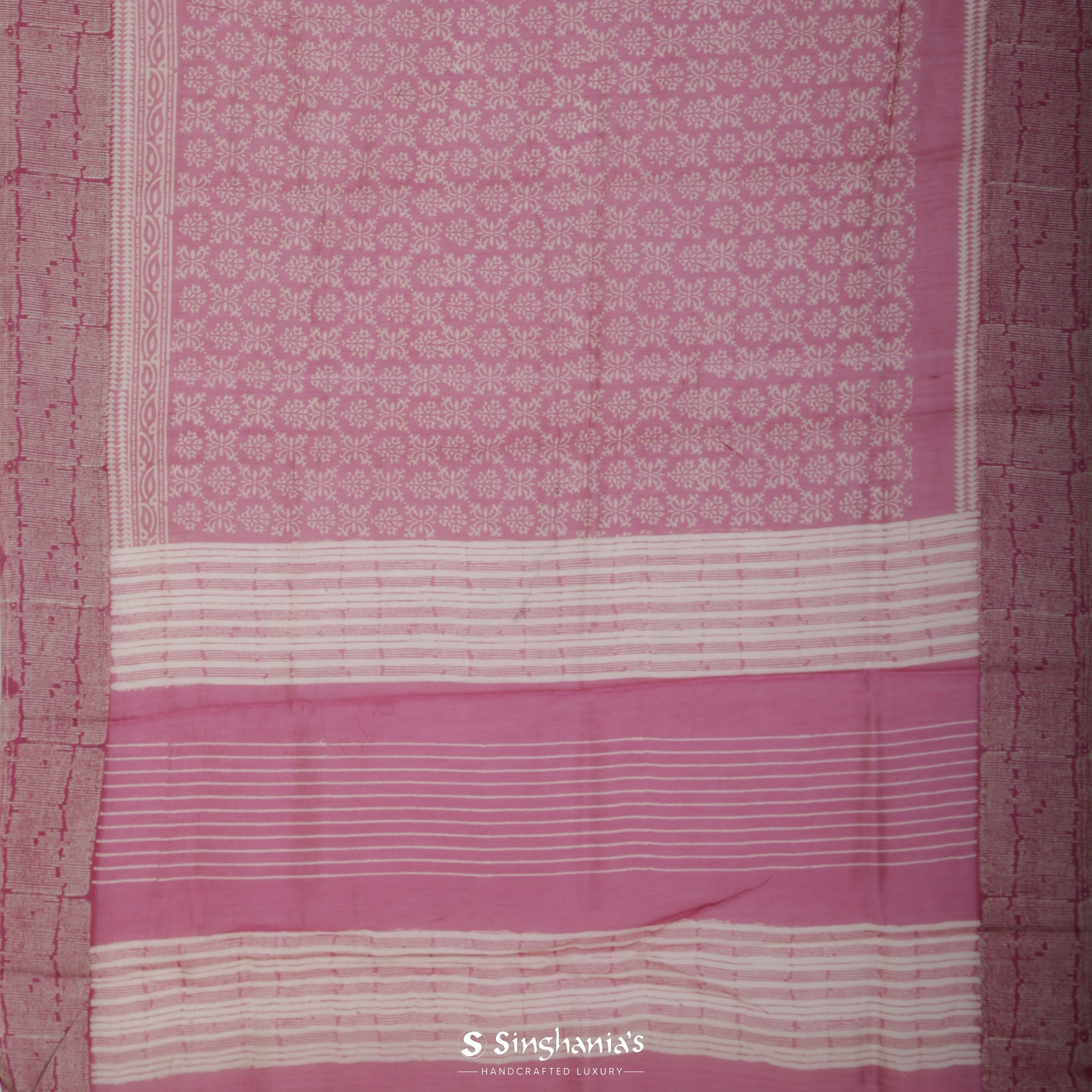 Blush Pink Printed Chanderi Silk Saree With Floral Motif Design