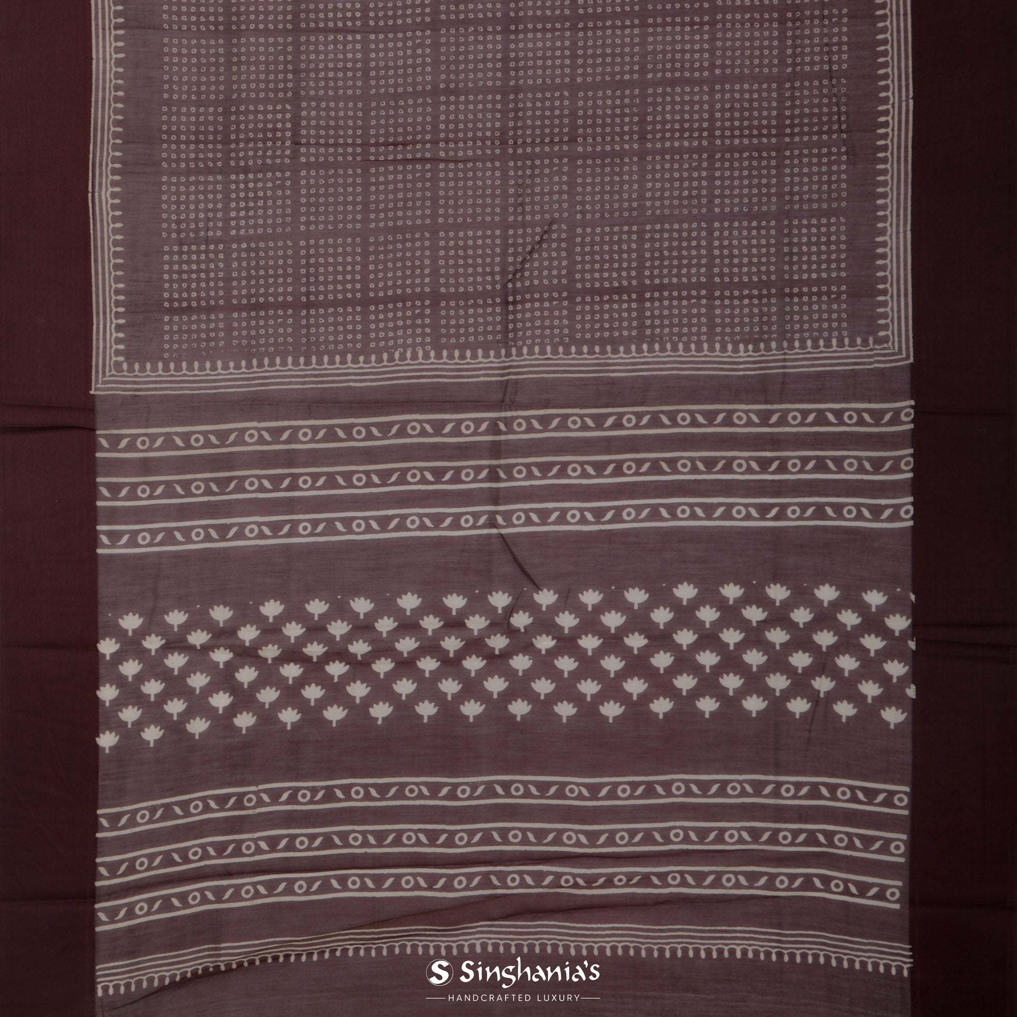 Brown Coffee Printed Chanderi Silk Saree With Tiny Butti Design