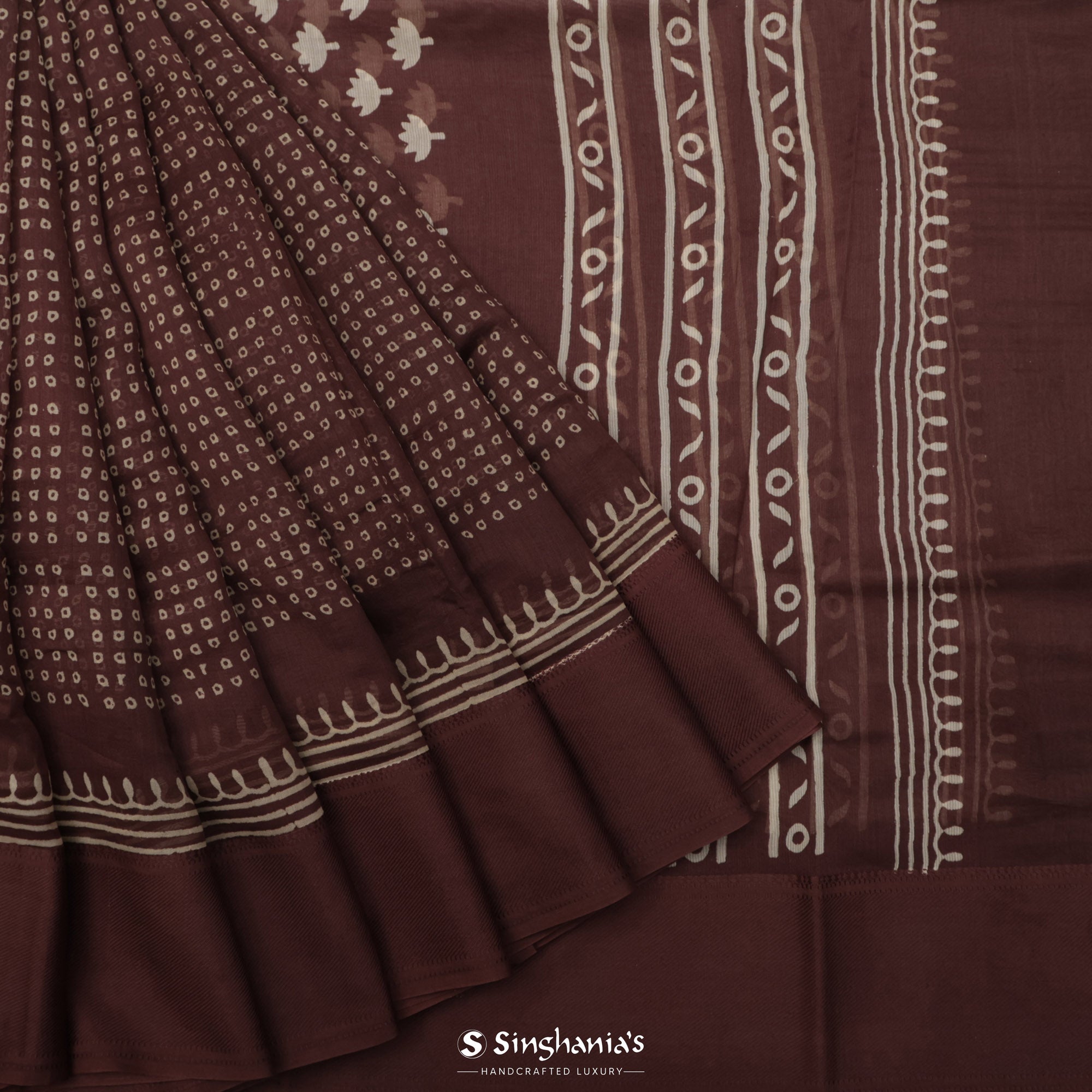 Brown Coffee Printed Chanderi Silk Saree With Tiny Butti Design