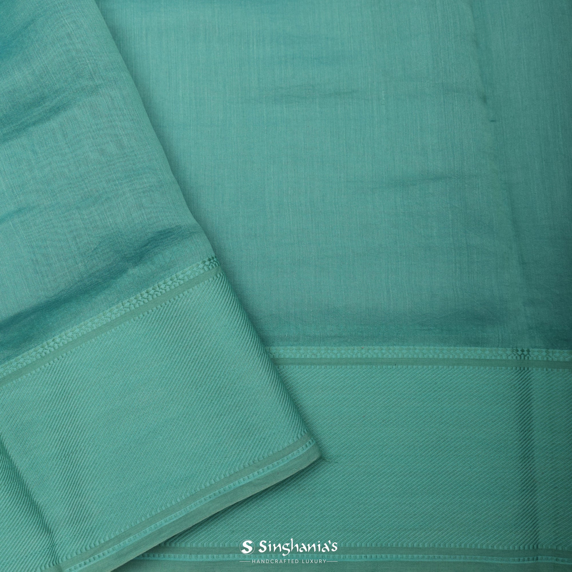 Light Turquoise Blue Printed Chanderi Silk Saree With Floral Booties Pattern