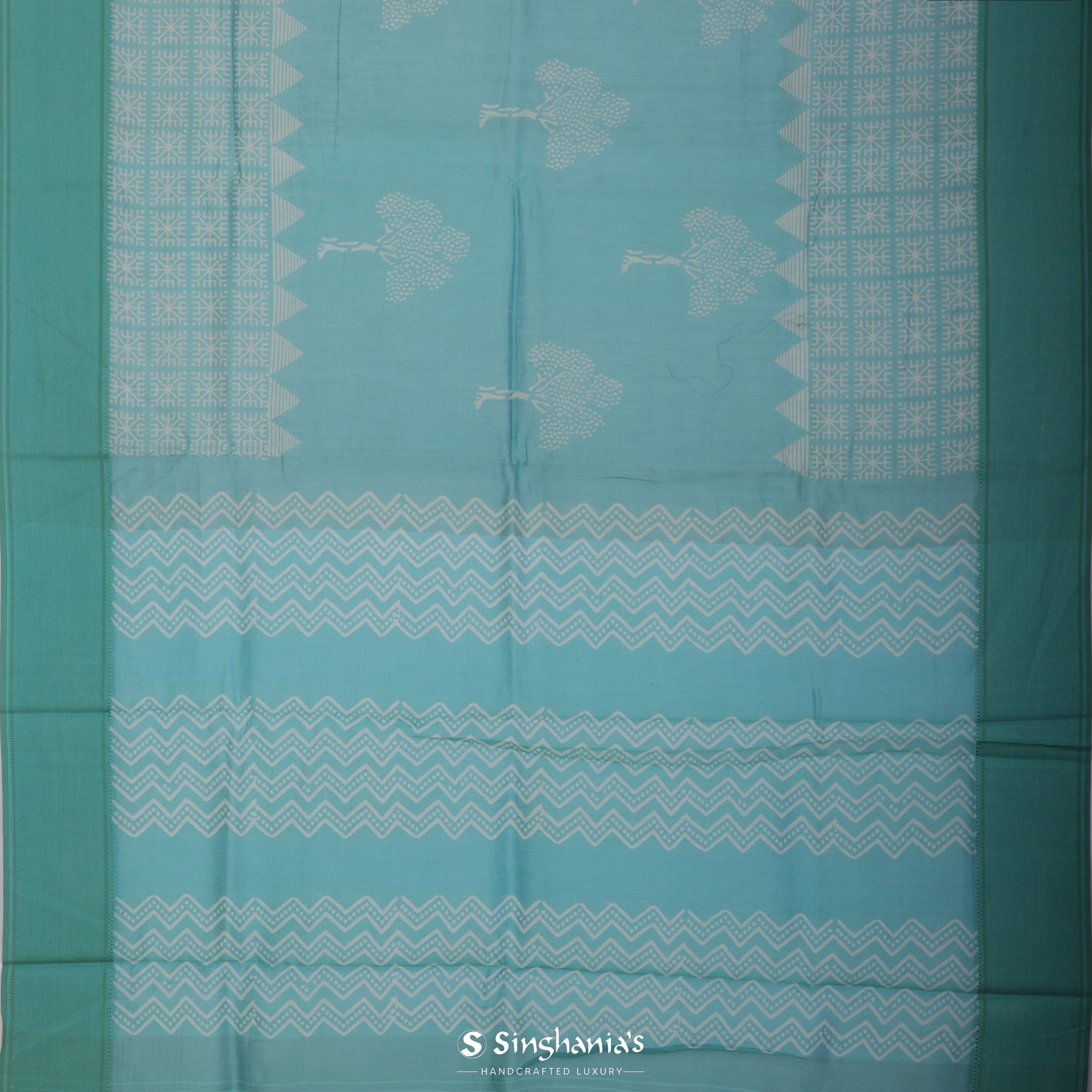 Ultramarine Blue Printed Chanderi Silk Saree With Tree Pattern