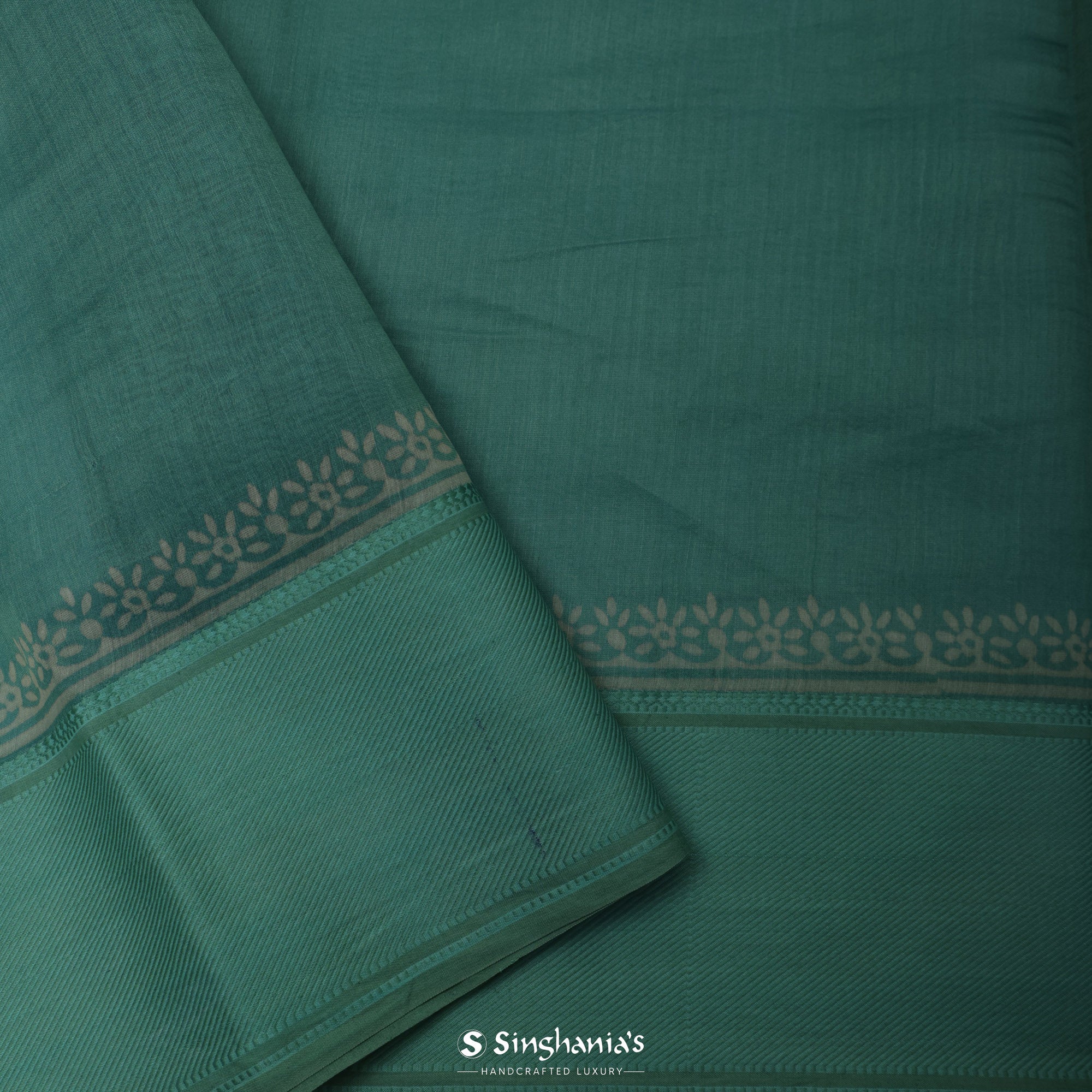 Tiffany Blue Printed Chanderi Silk Saree With Floral Motif Design