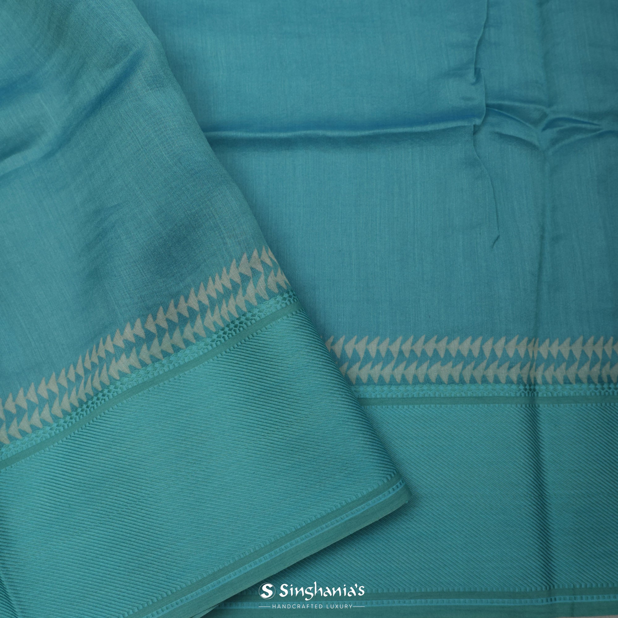 Bright Blue Printed Chanderi Silk Saree With Floral Jaal Design