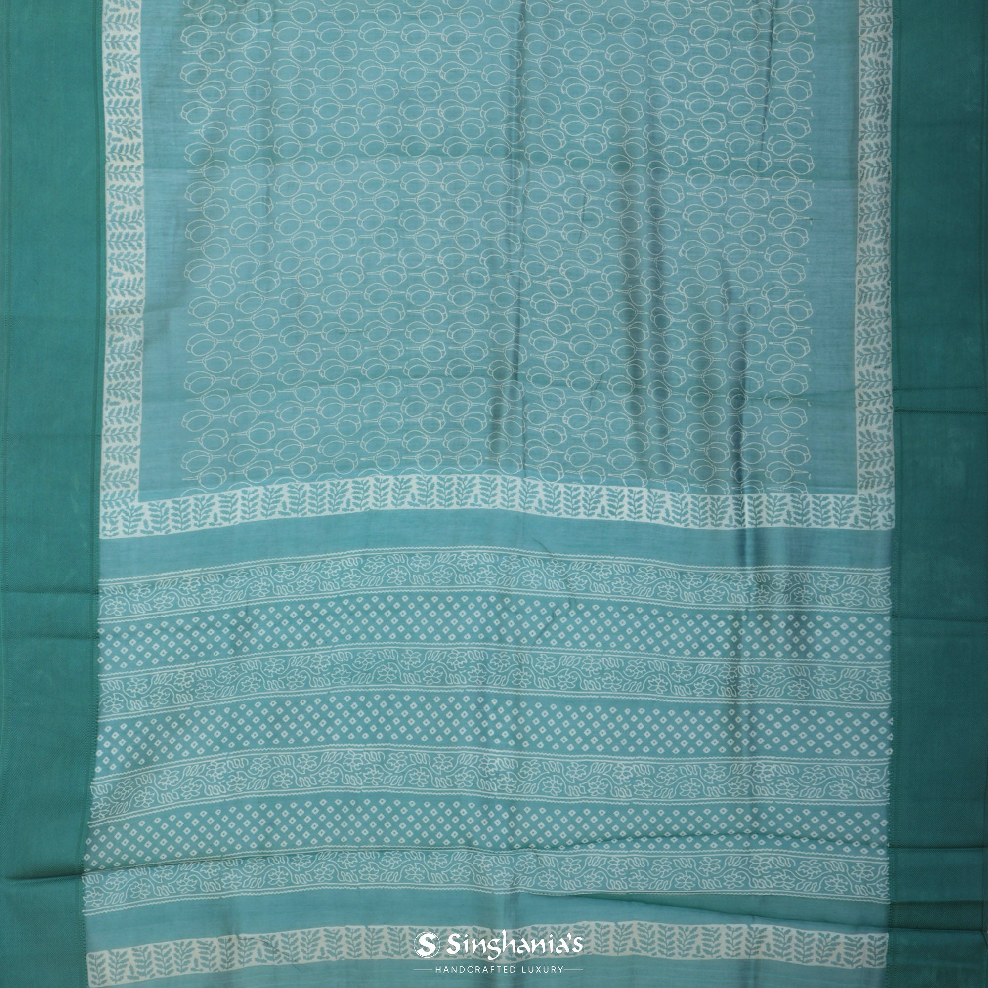 Myrtle Green Printed Chanderi Silk Saree With Floral Motif Design