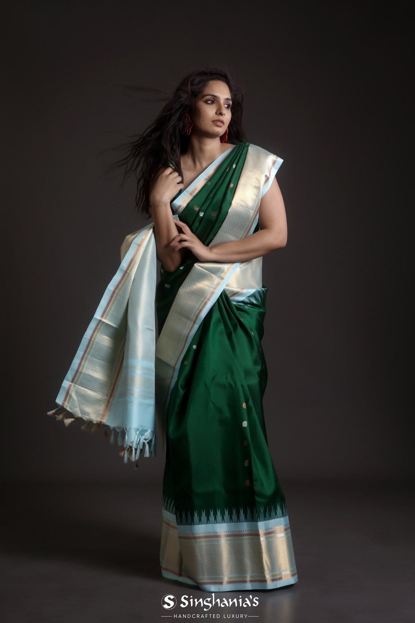 Deep Jungle Green Gadwal Silk Saree