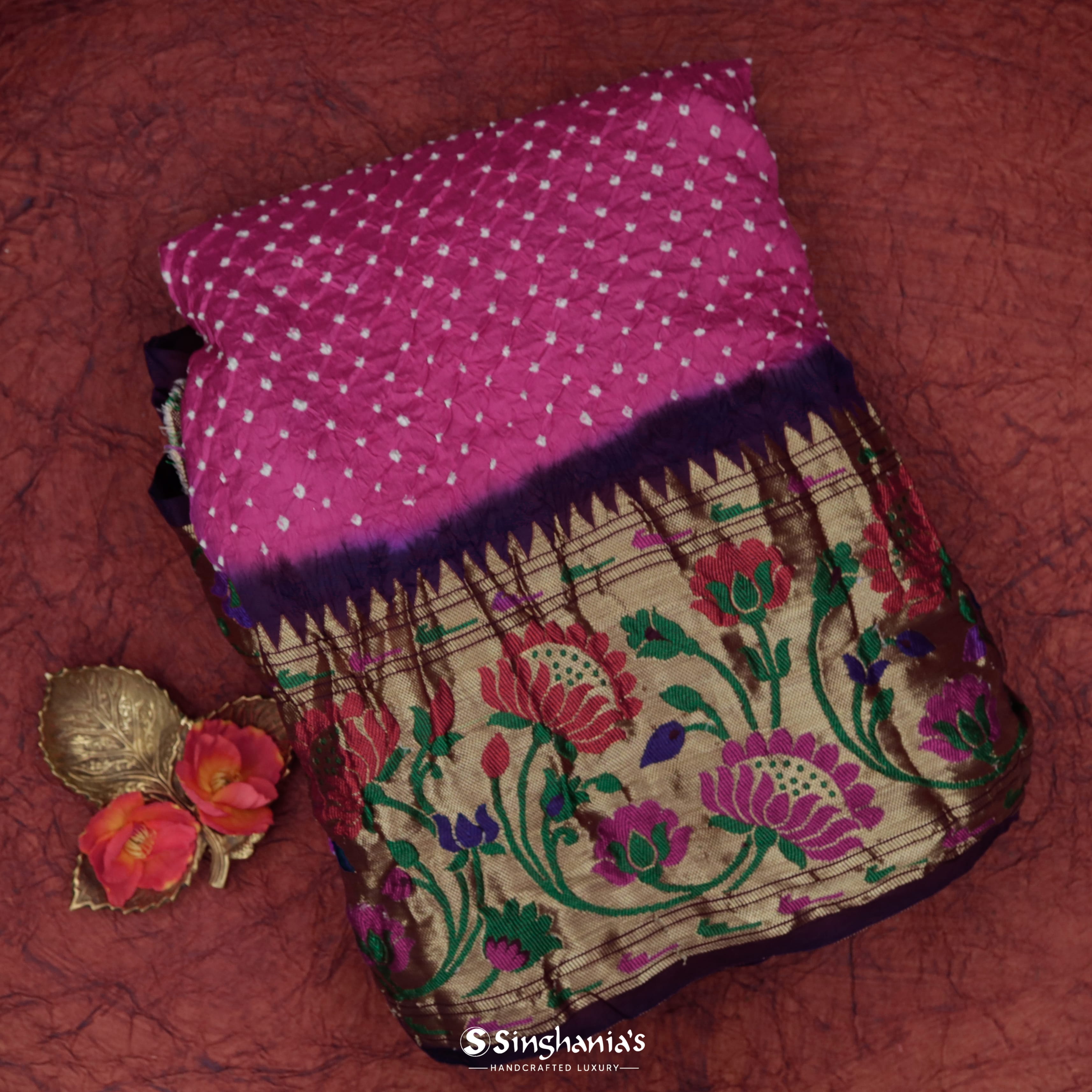 Cherry Pink Silk Bandhani Saree