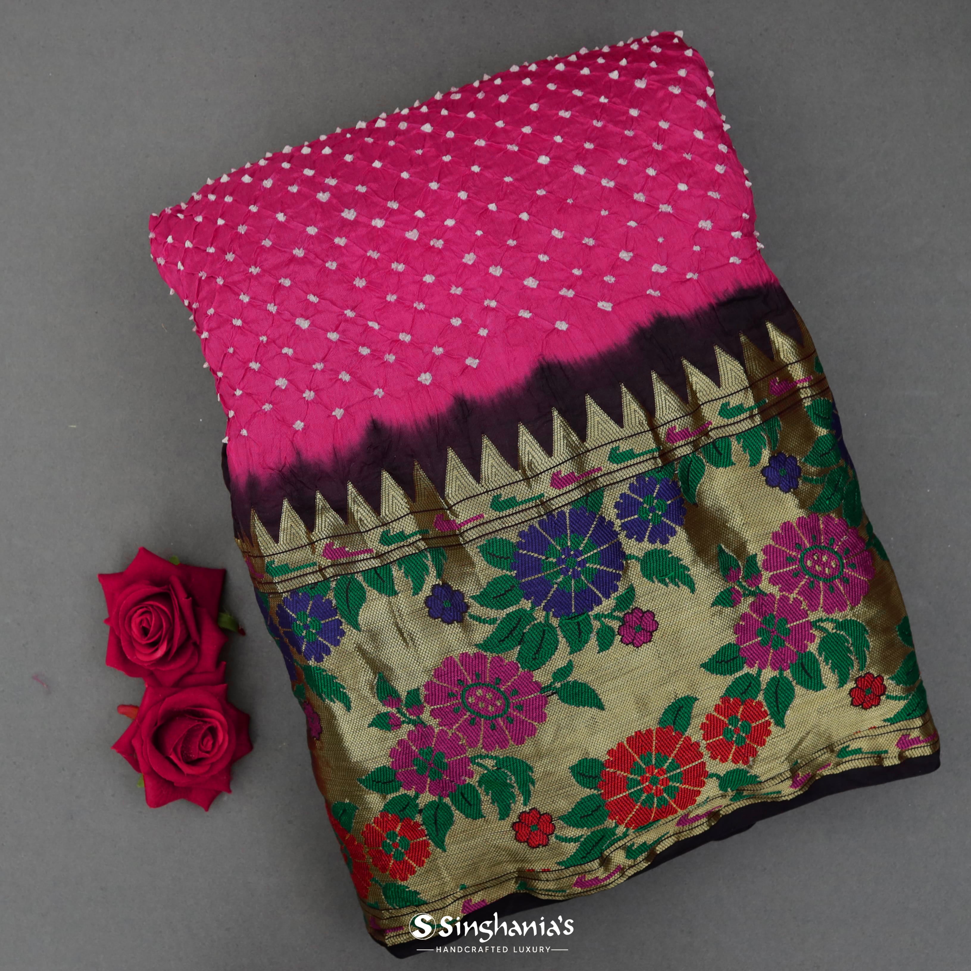 Passion Pink Silk Bandhani Saree