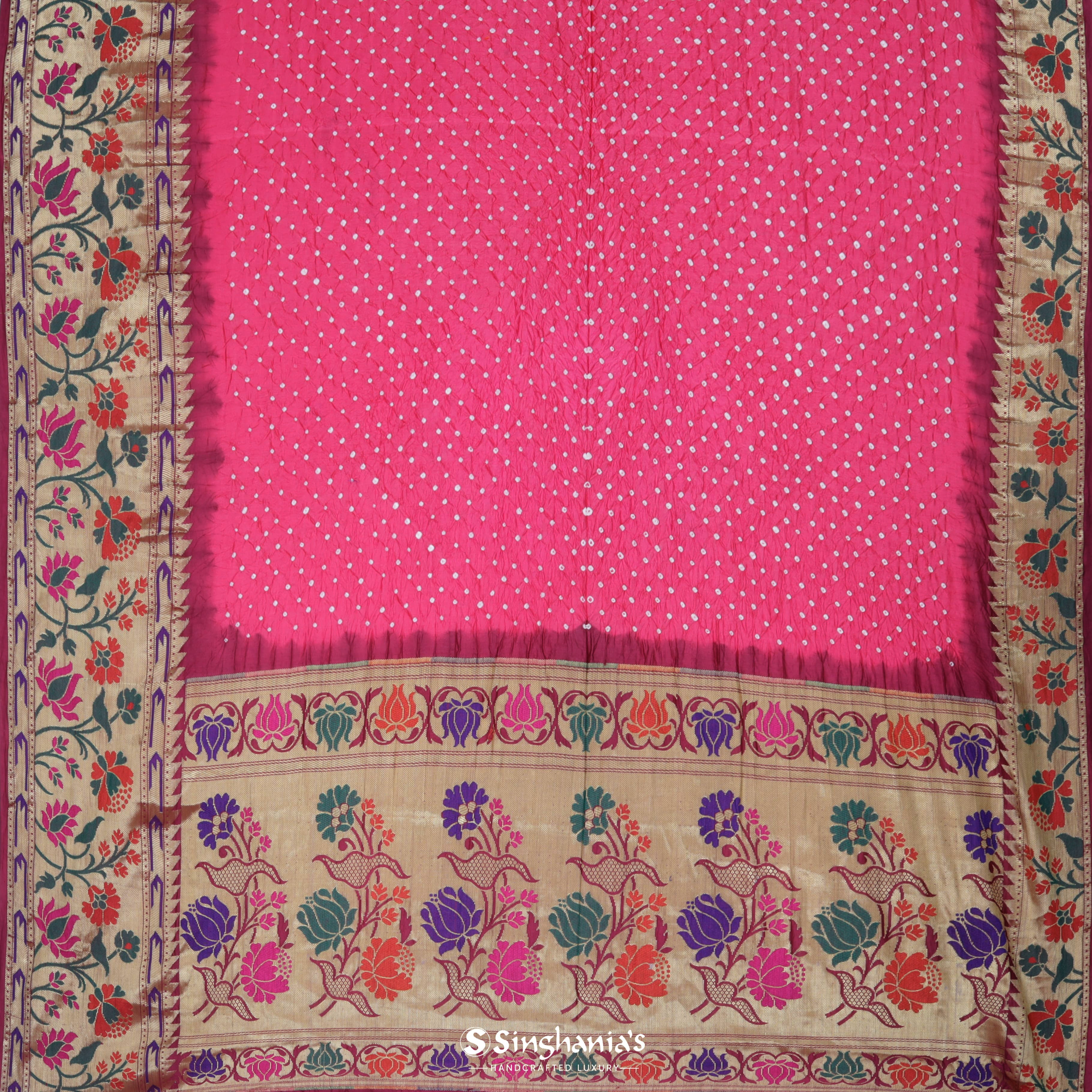 Rogue Pink Silk Bandhani Saree