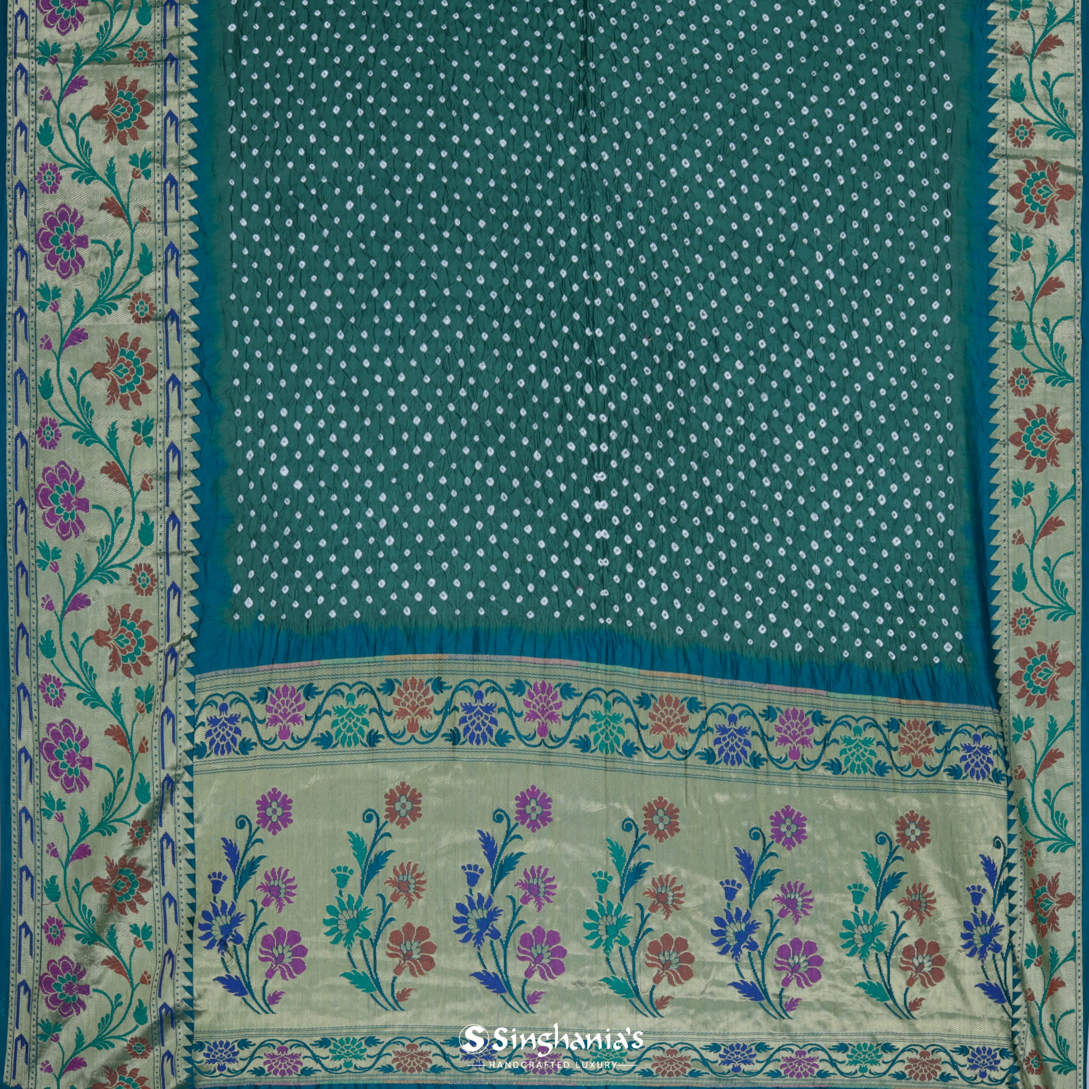 Emerald Green Silk Bandhani Saree