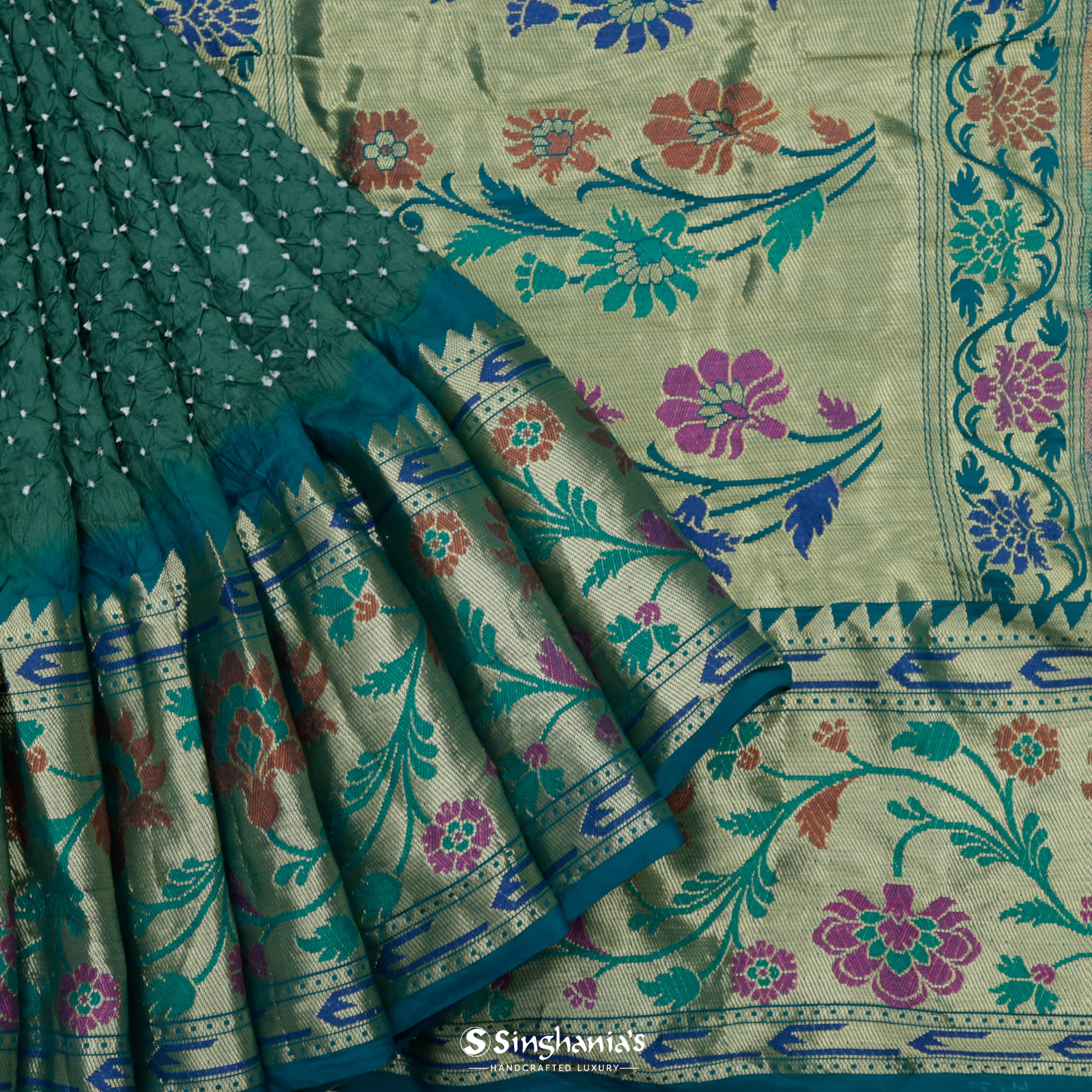 Emerald Green Silk Bandhani Saree