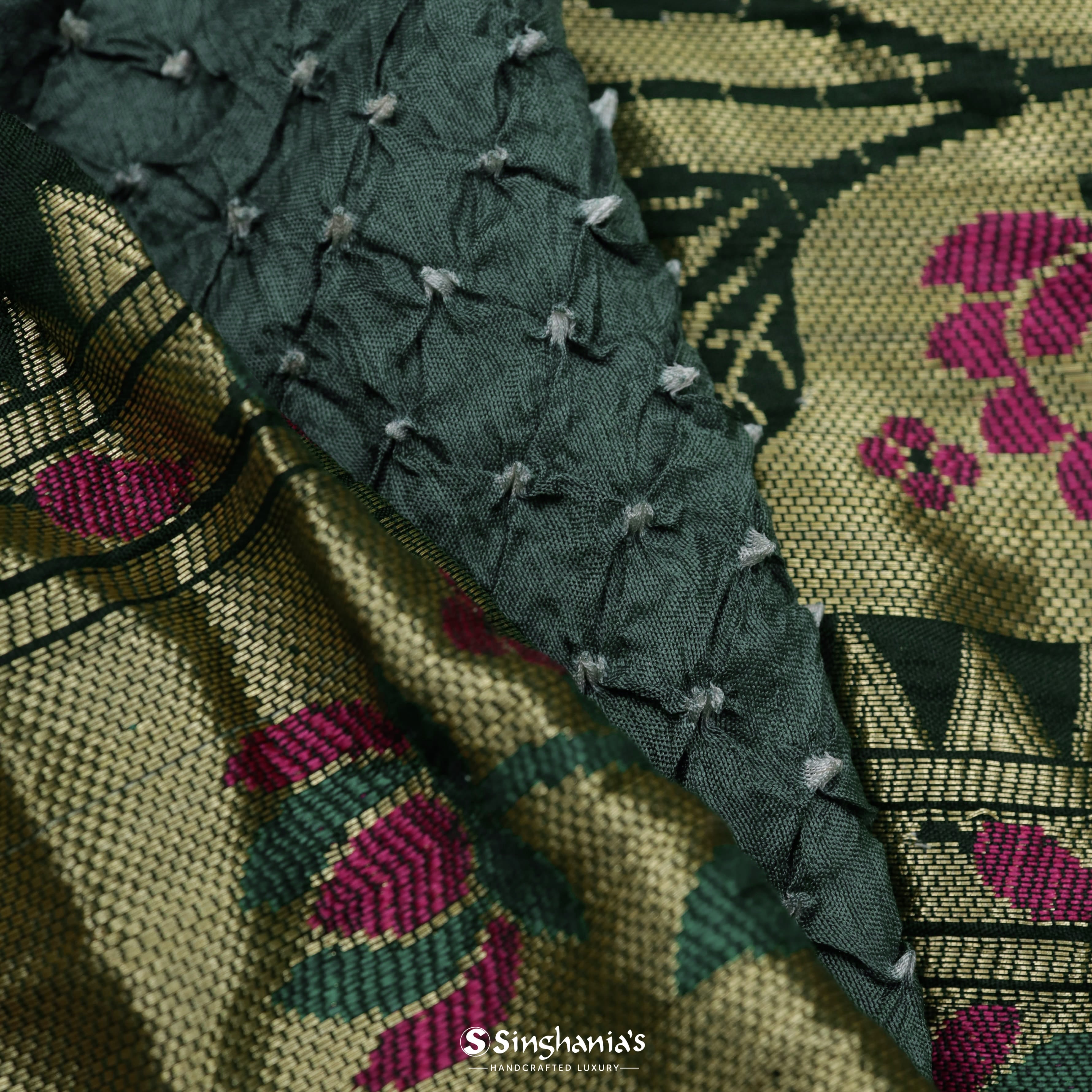 Laurel Green Silk Bandhani Saree