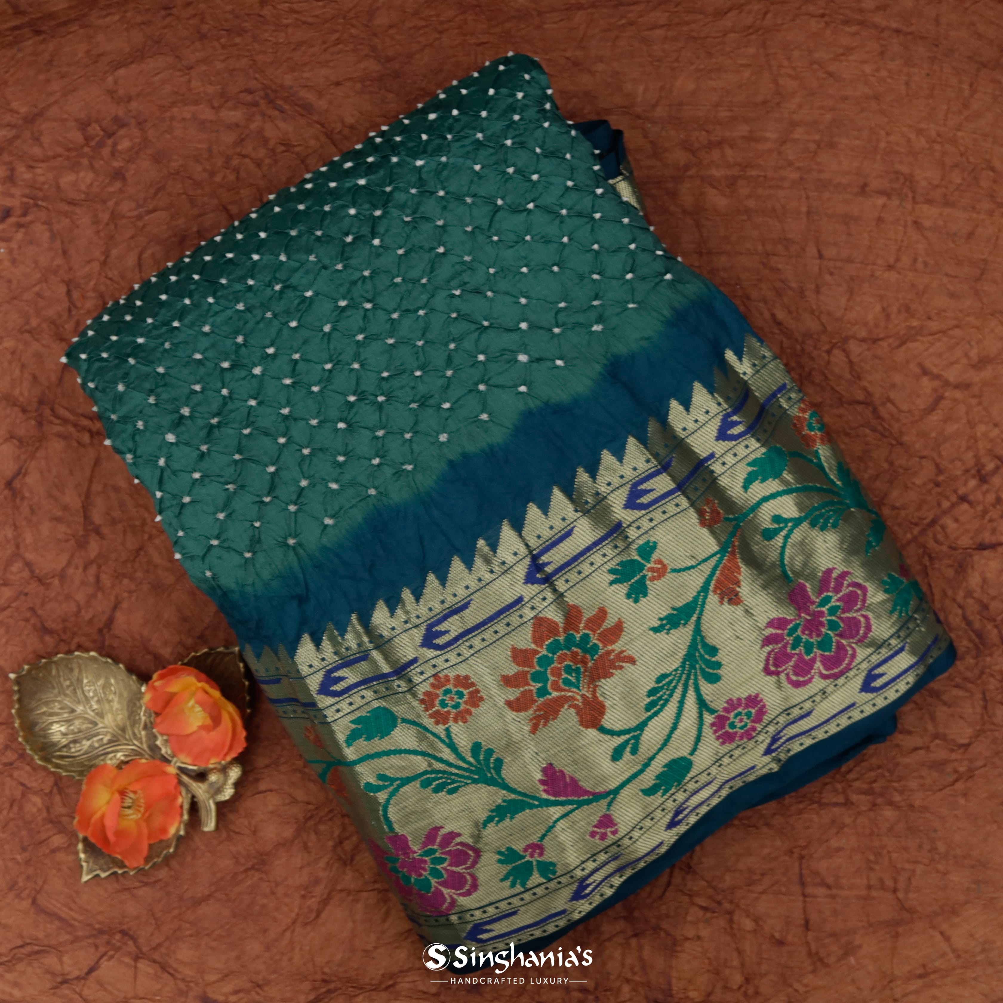 Myrtle Green Silk Bandhani Saree