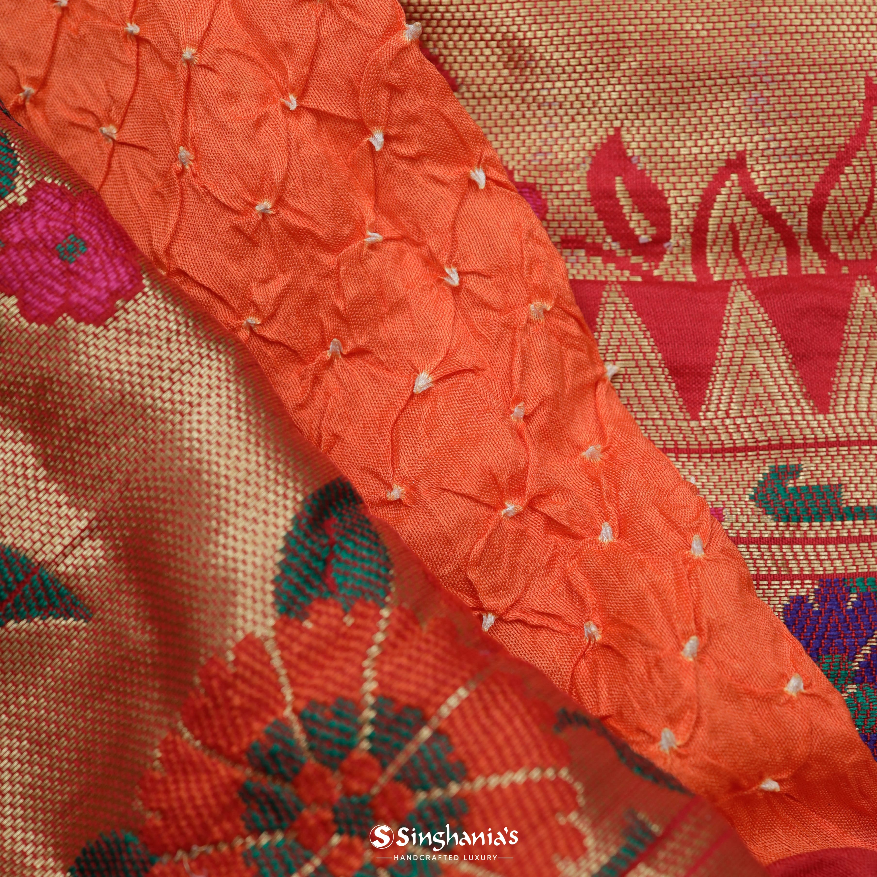 Carrot Orange Silk Bandhani Saree