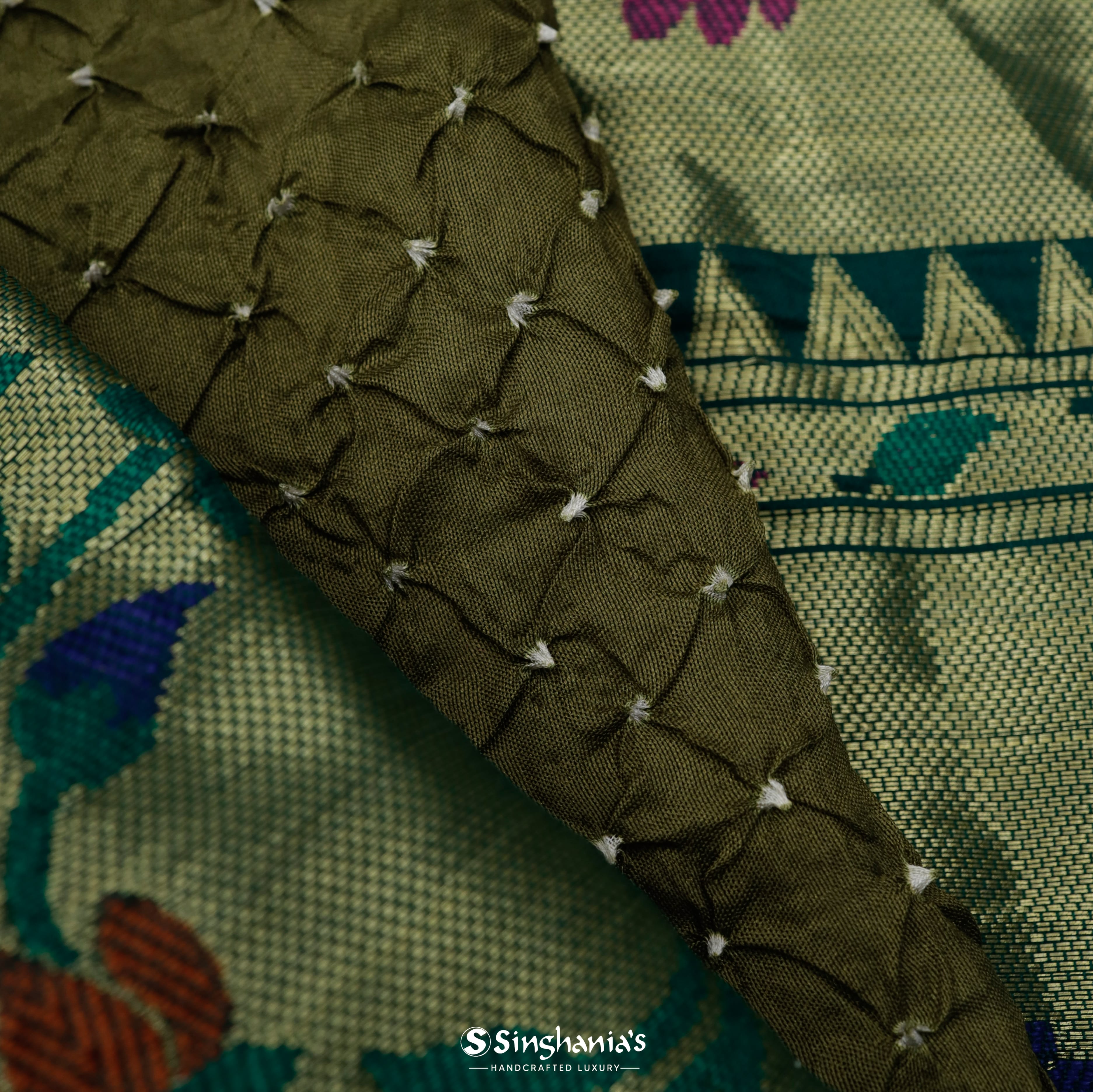 Basil Green Silk Bandhani Saree