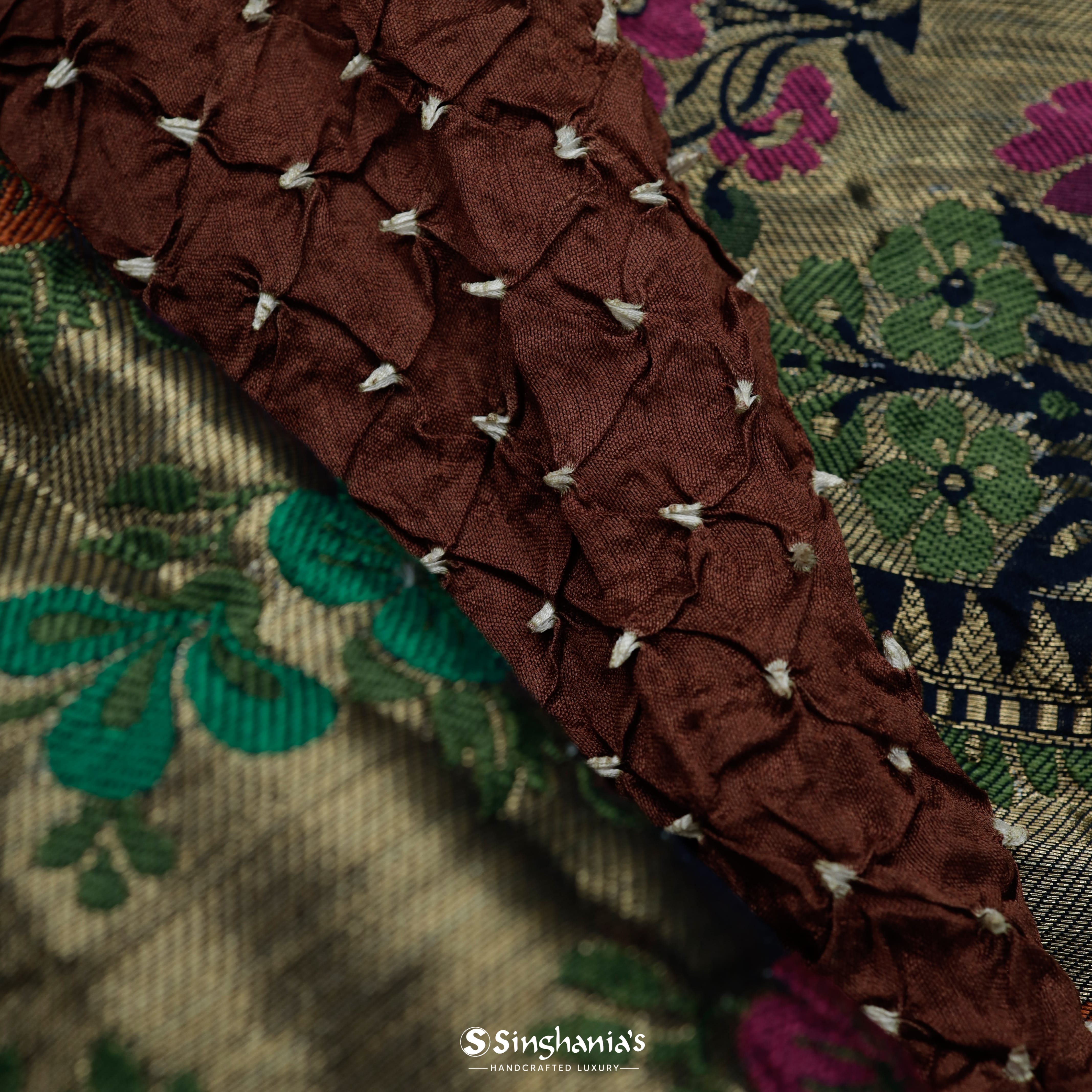 Earthy Brown Silk Bandhani Saree