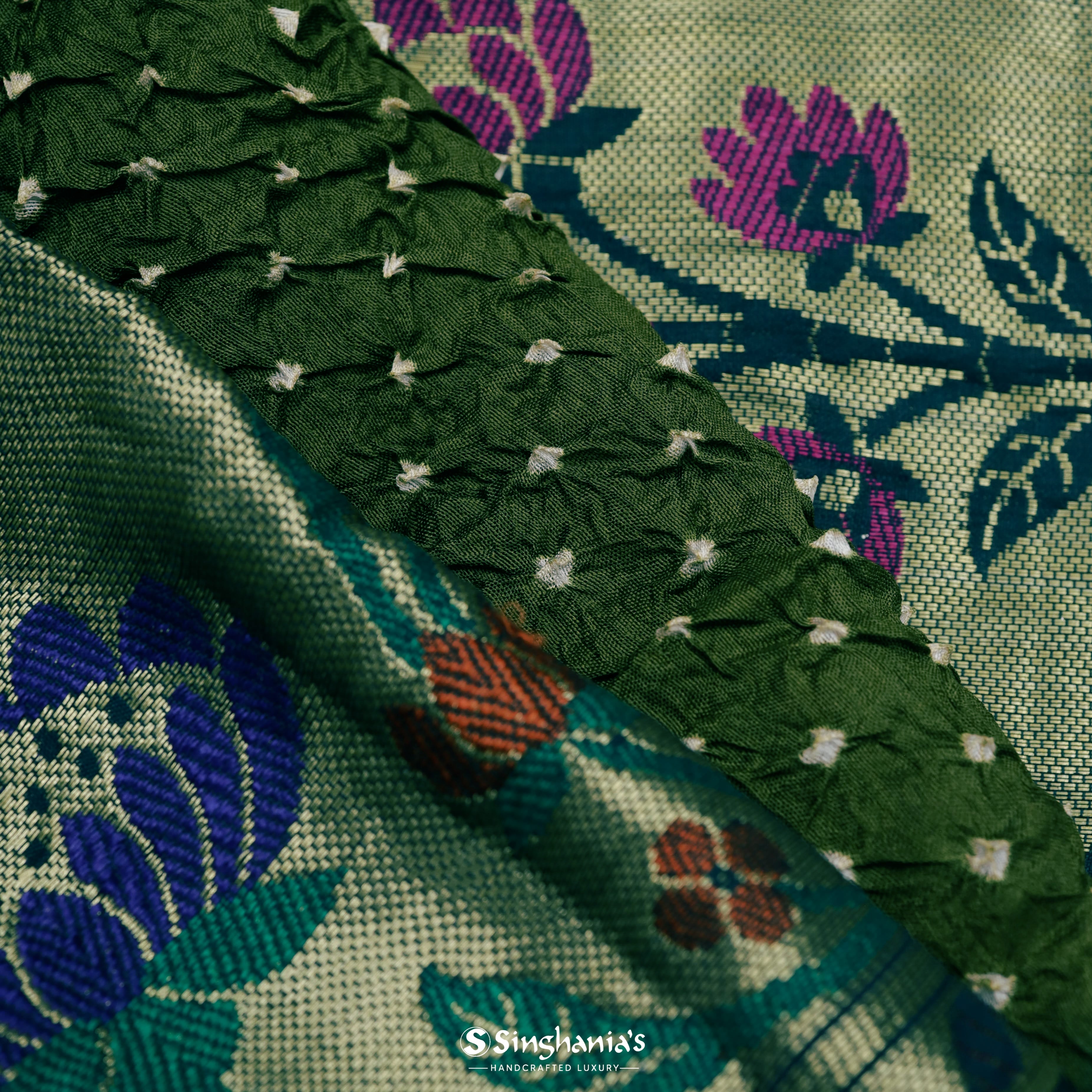 Forest Green Silk Bandhani Saree