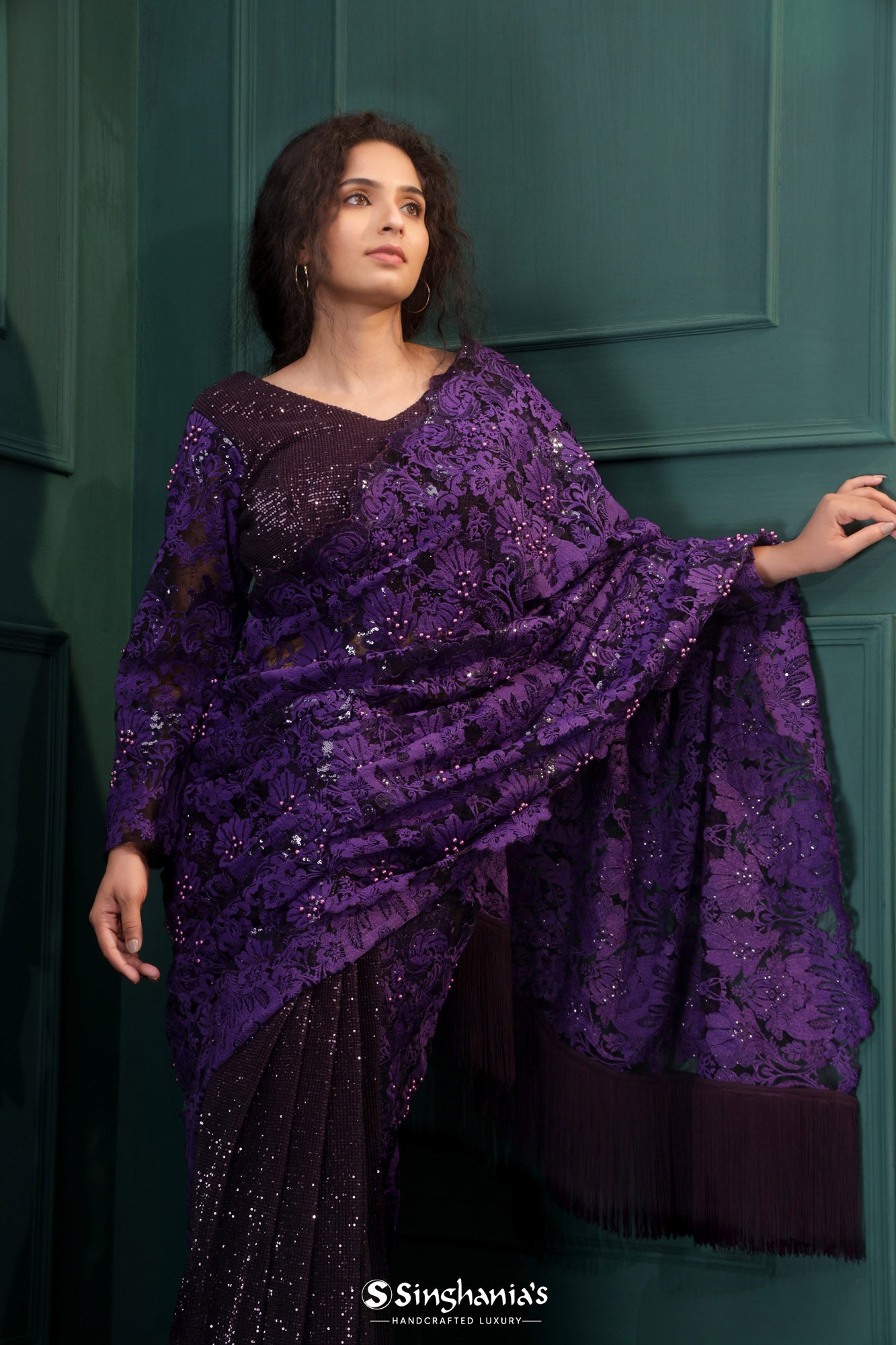 True Purple Embroidery Designer Saree