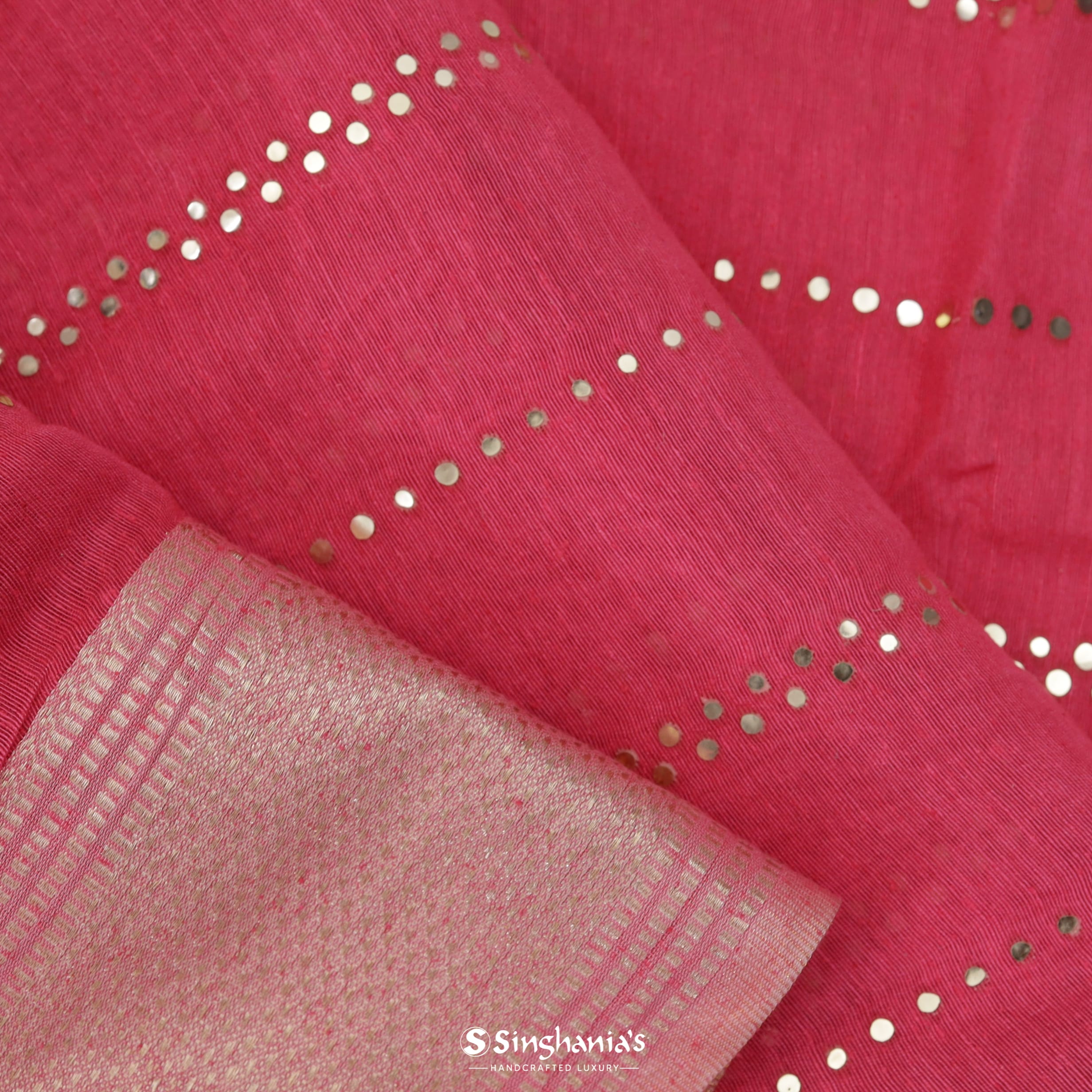 Paradise Pink Linen Mukaish Saree With Foil Print