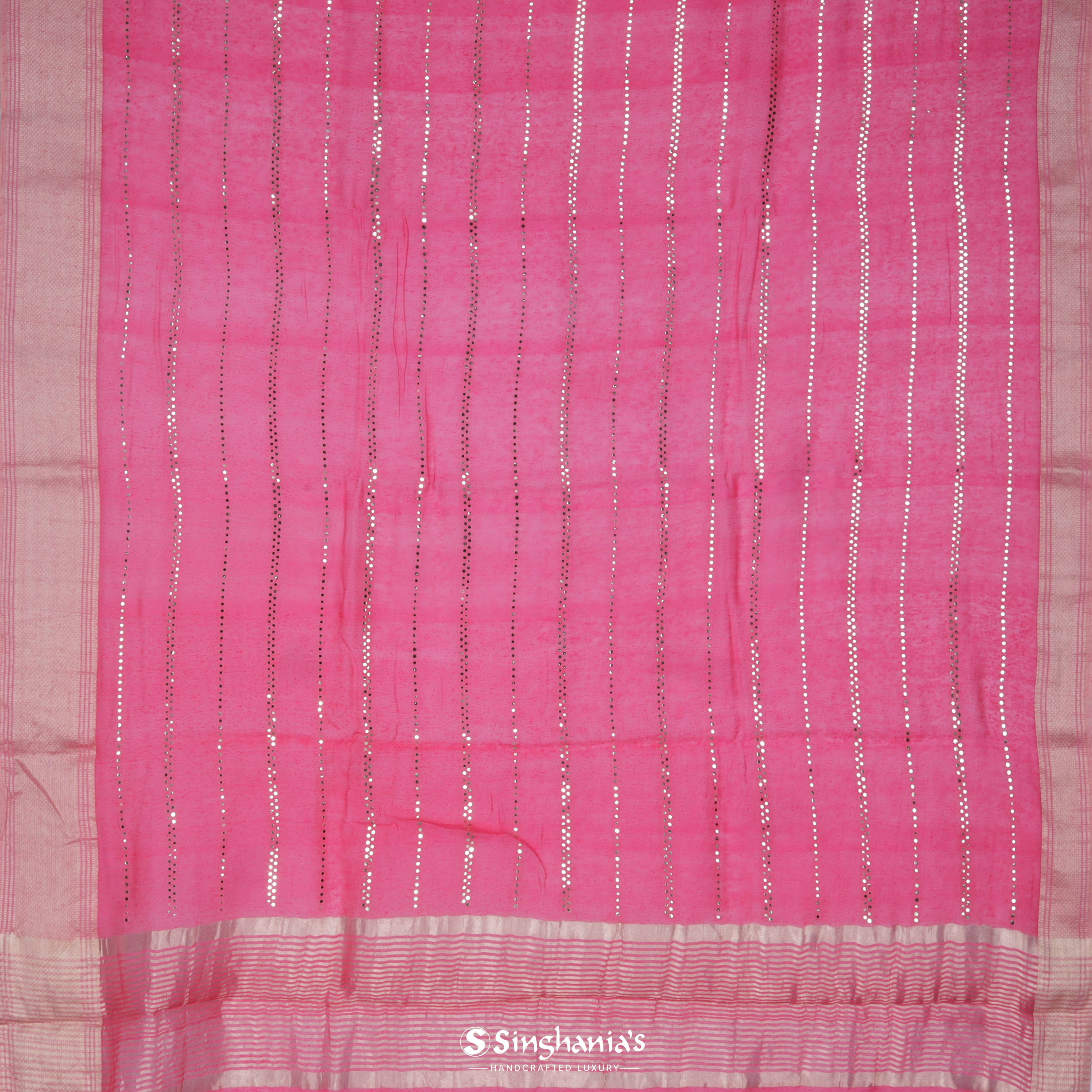 Paradise Pink Linen Mukaish Saree With Foil Print