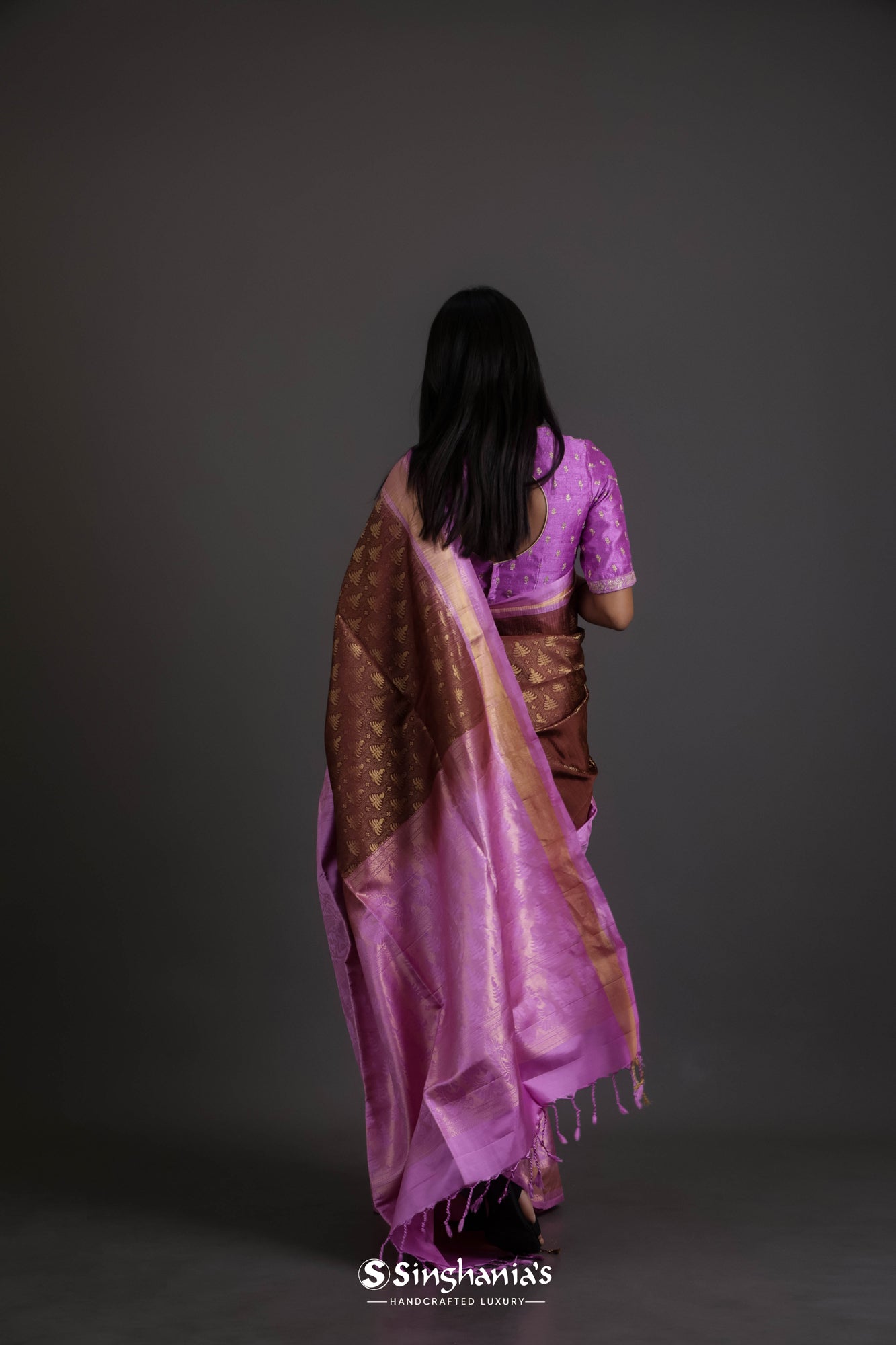 Brown Soft Silk Saree With Floral Buttis