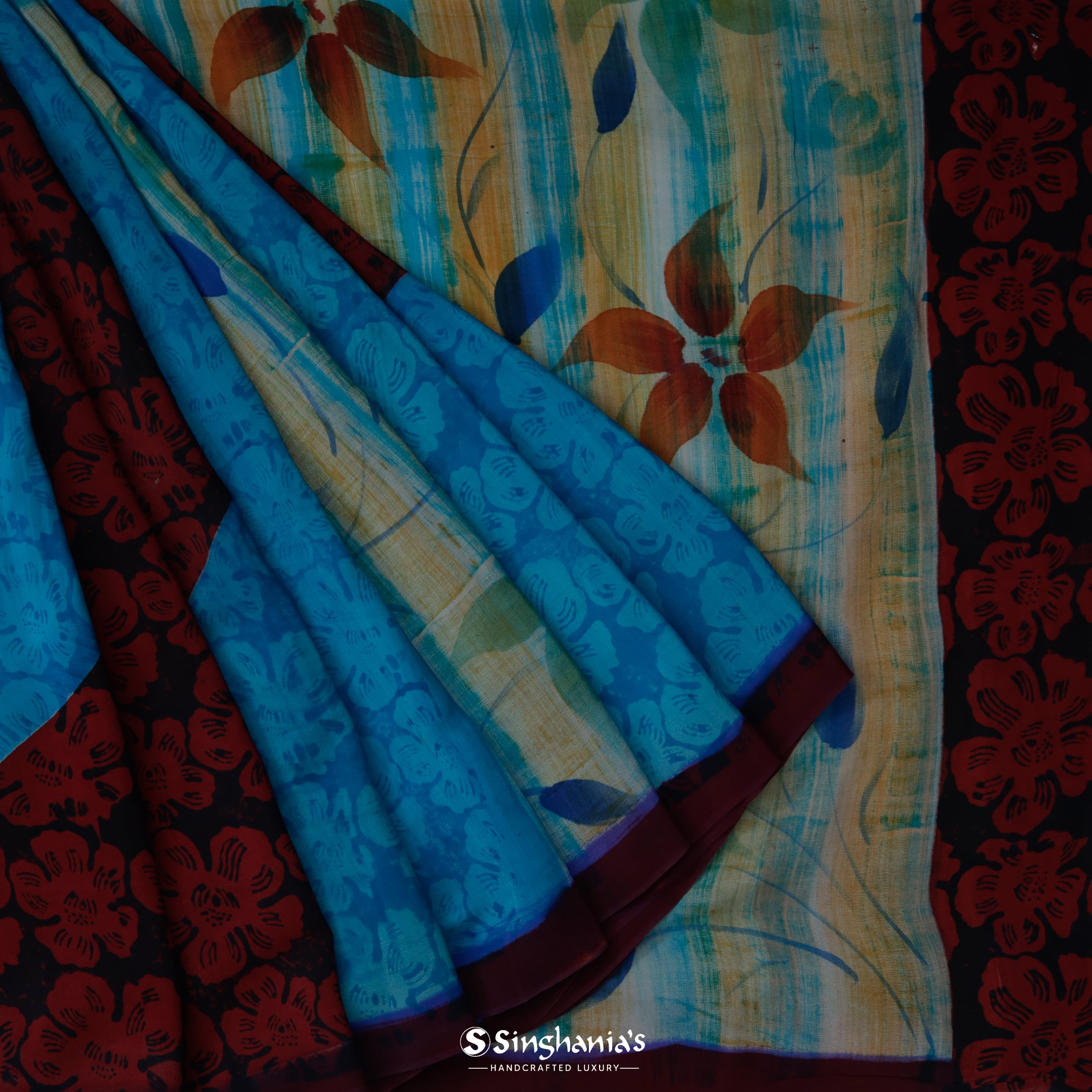 Multicolor Georgette Printed Saree With Floral Printed Motifs