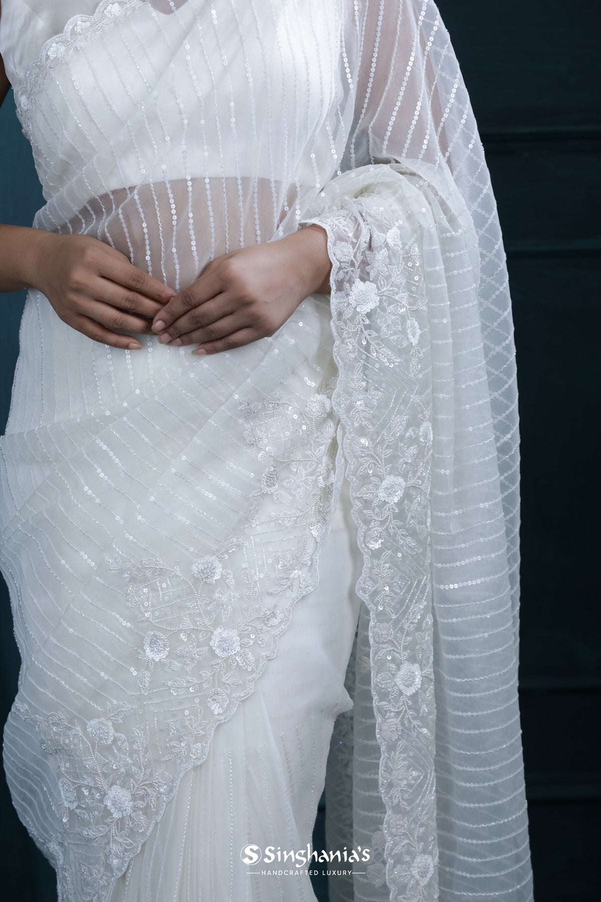 Vista White Designer Organza Saree