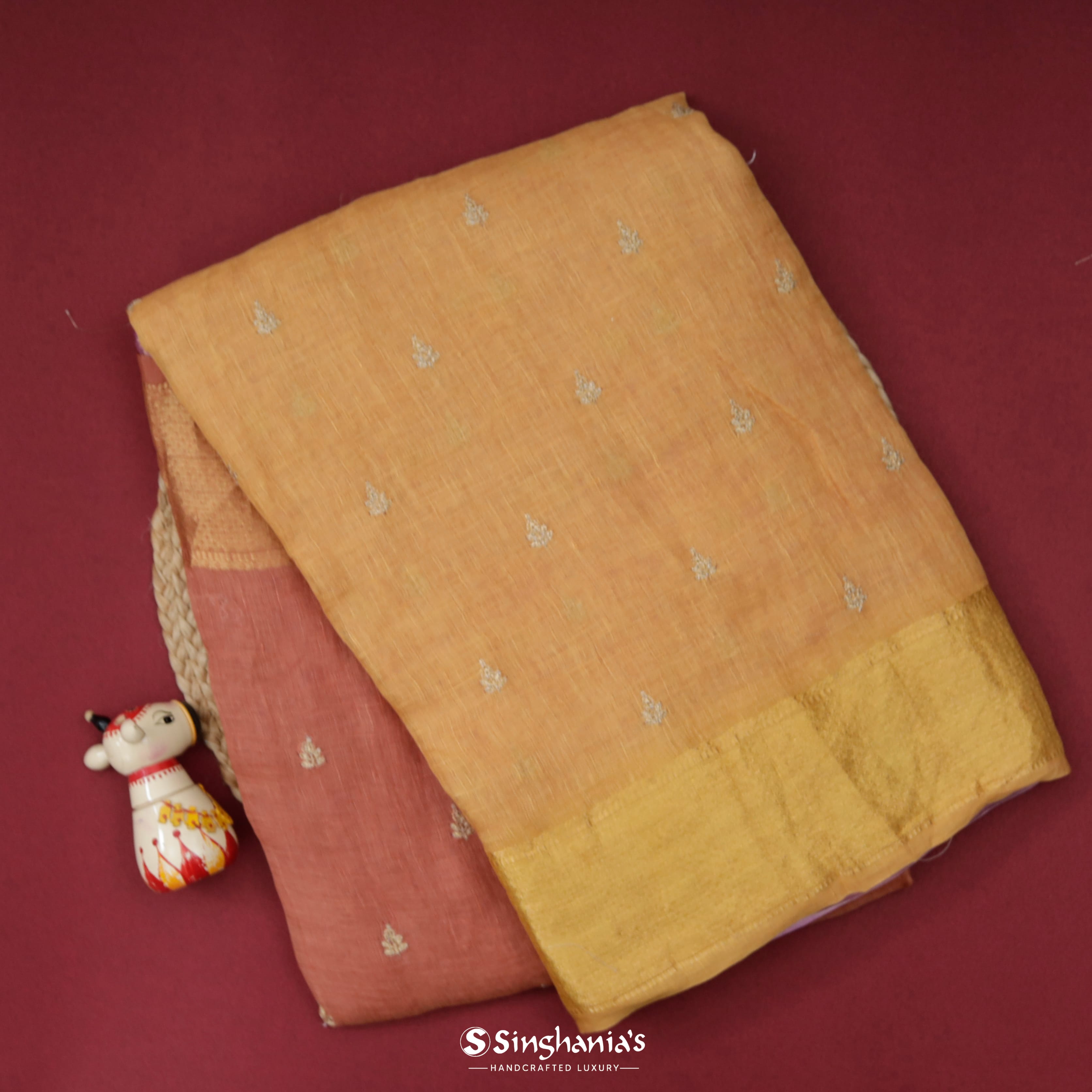 Shades Of Pink And Orange Linen Embroidery Saree With Tiny Floral Buttis