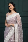 Sovereign Purple Organza Saree With Hand Embroidery