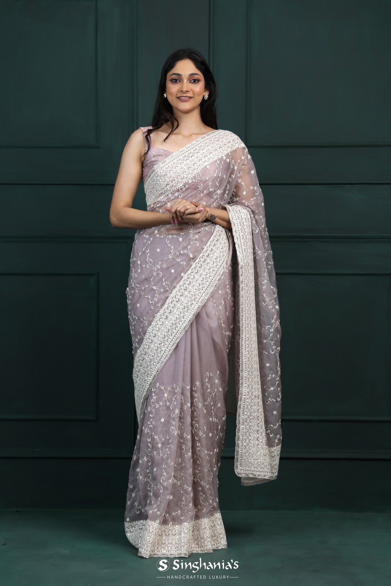 Sovereign Purple Organza Saree With Hand Embroidery