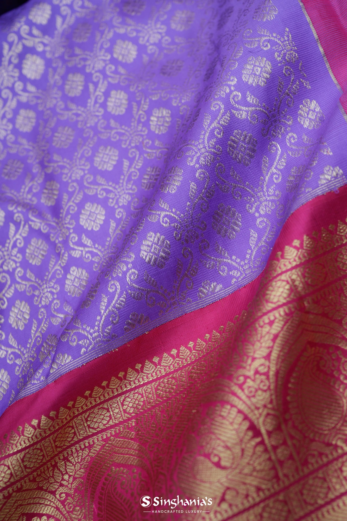 Pastel Amethyst Kanjivaram Silk Saree With Floral Ogival Weaving