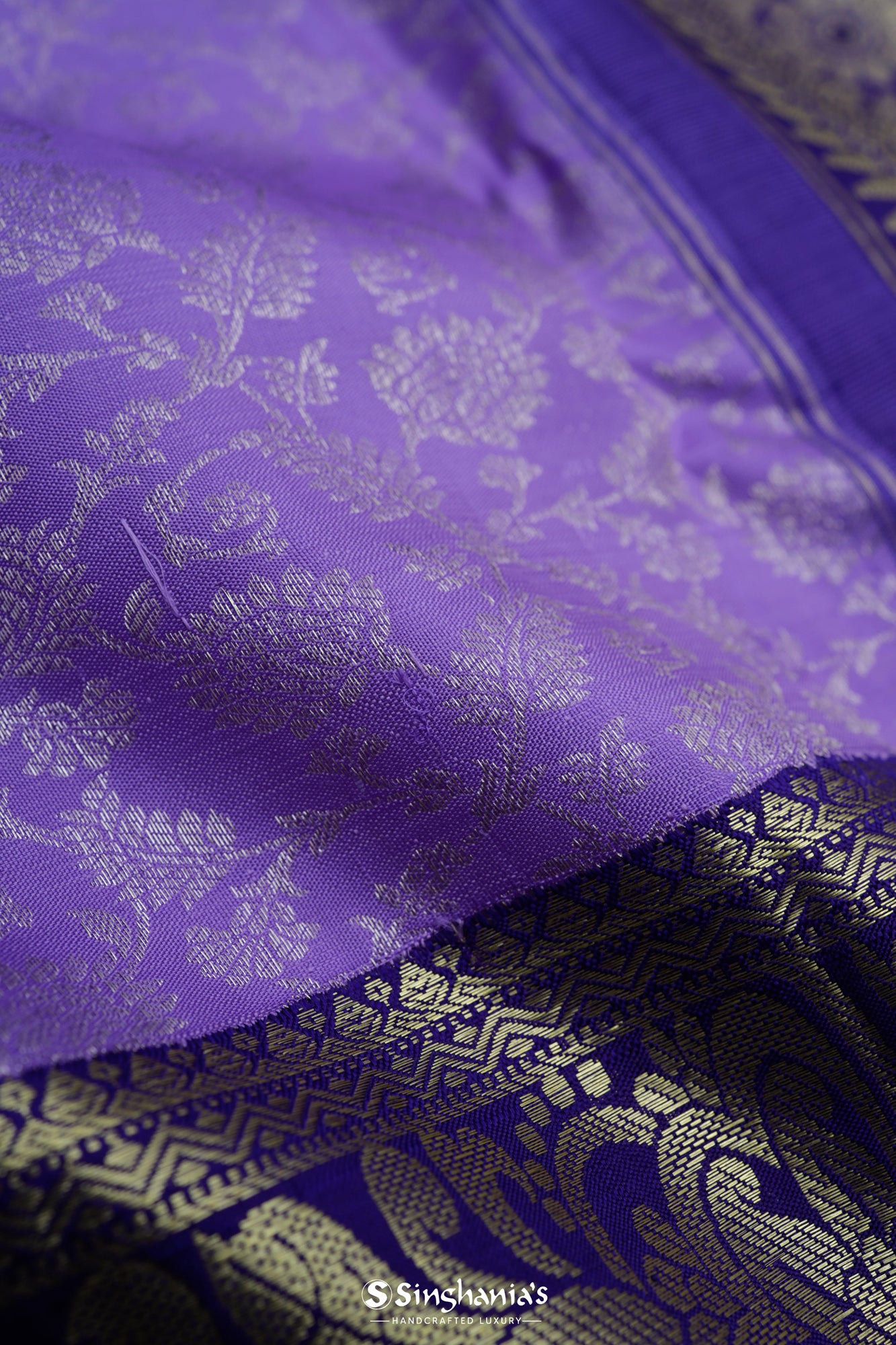 Medium Purple Kanjivaram Silk Saree With Floral Jaal Weaving