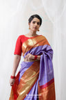 Medium Purple Kanjivaram Silk Saree With Floral Buttis Weaving