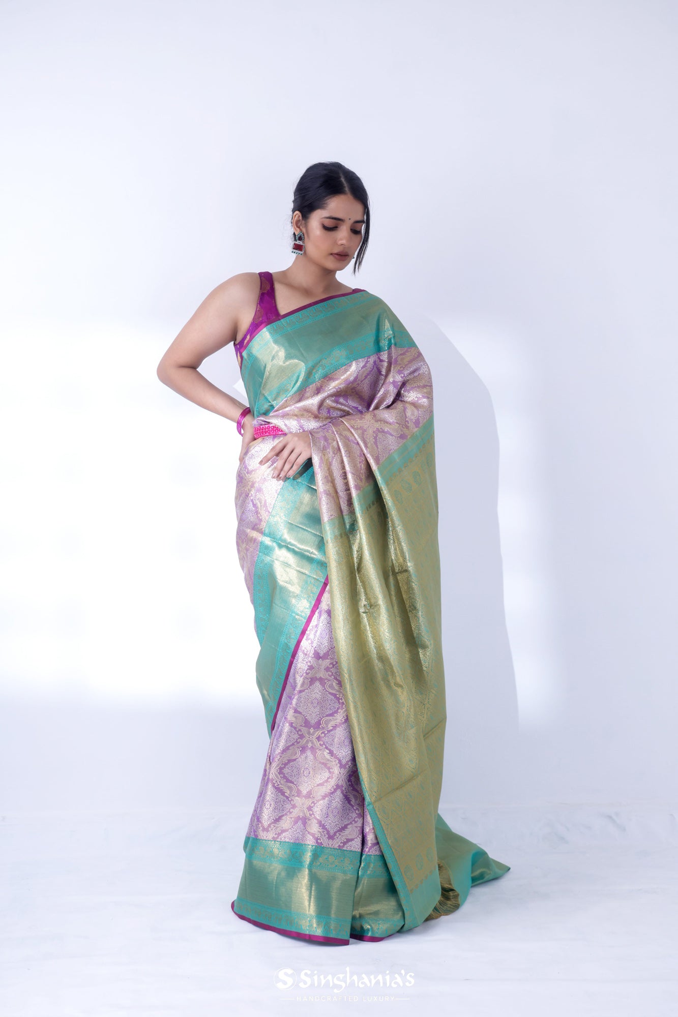 Mauve Purple Kanjivaram Silk Saree With Floral Ogival Weaving