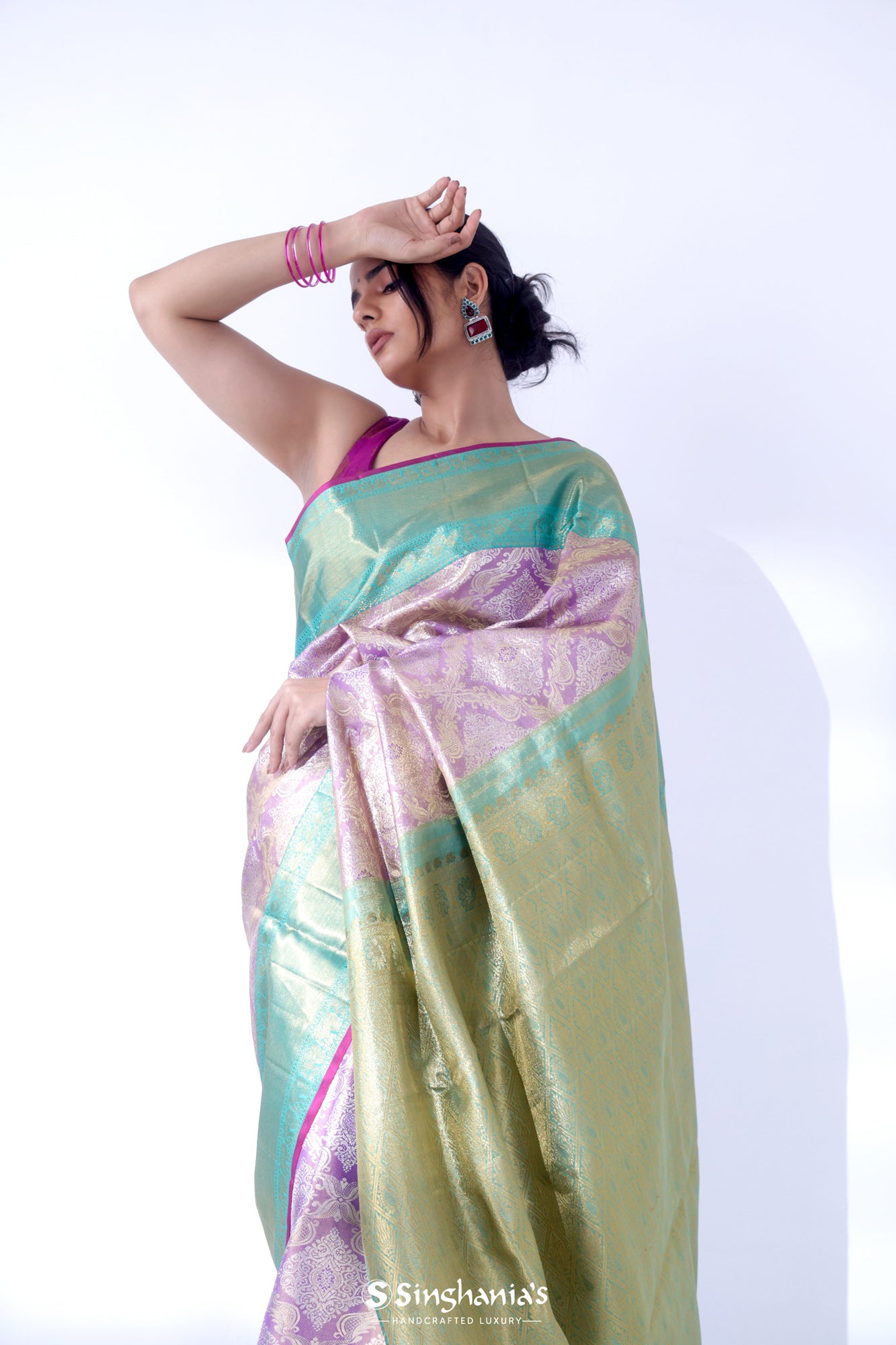 Mauve Purple Kanjivaram Silk Saree With Floral Ogival Weaving