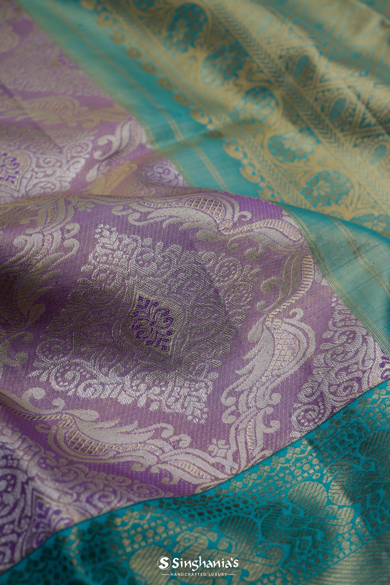 Mauve Purple Kanjivaram Silk Saree With Floral Ogival Weaving