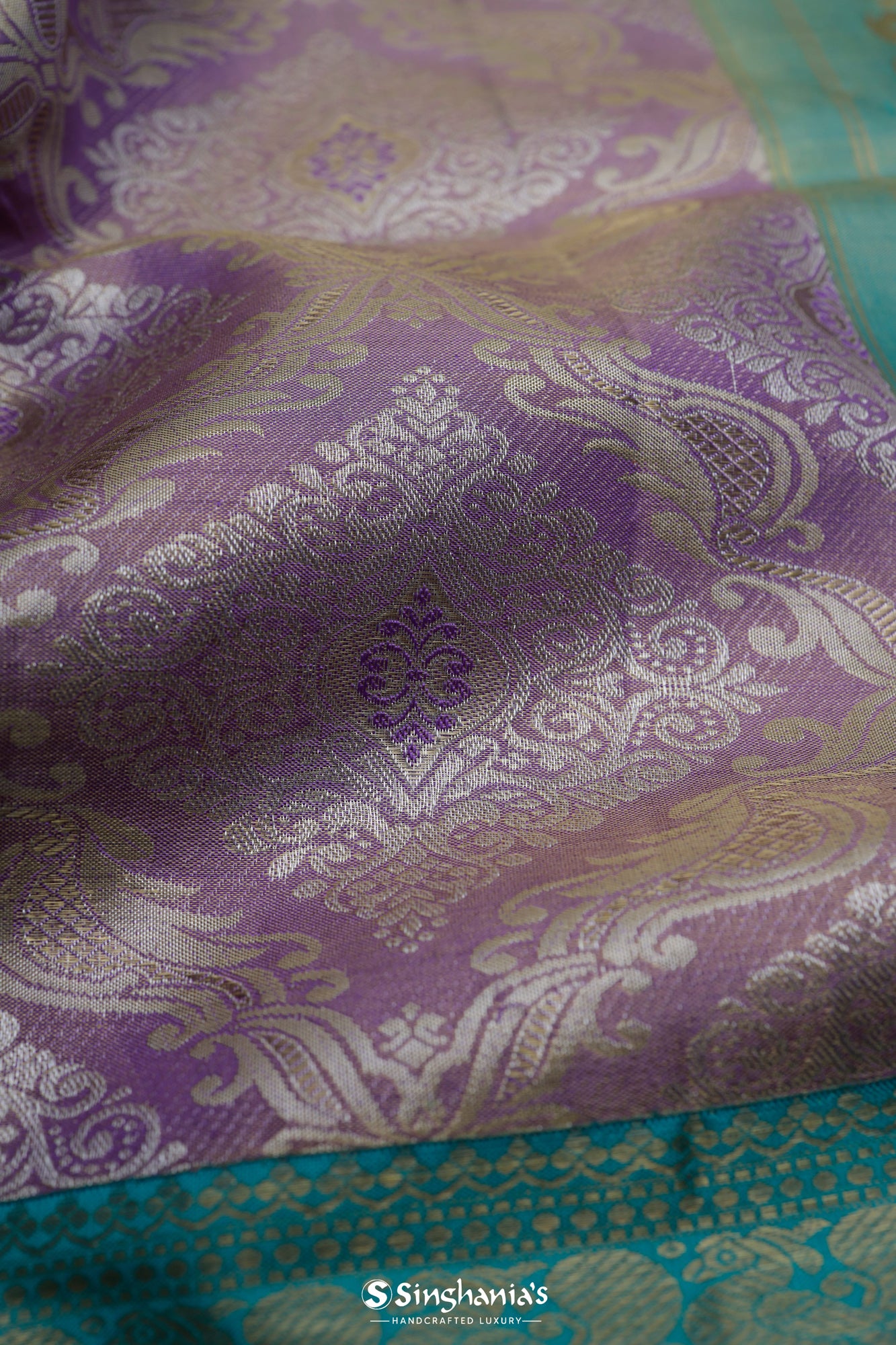 Mauve Purple Kanjivaram Silk Saree With Floral Ogival Weaving