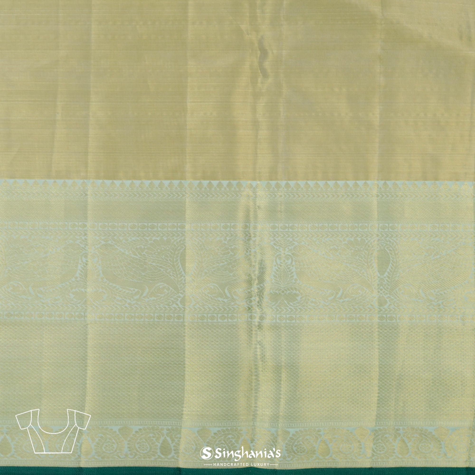 Golden Crest Dual Tone Kanjivaram Silk Saree With Floral Jaal Weaving