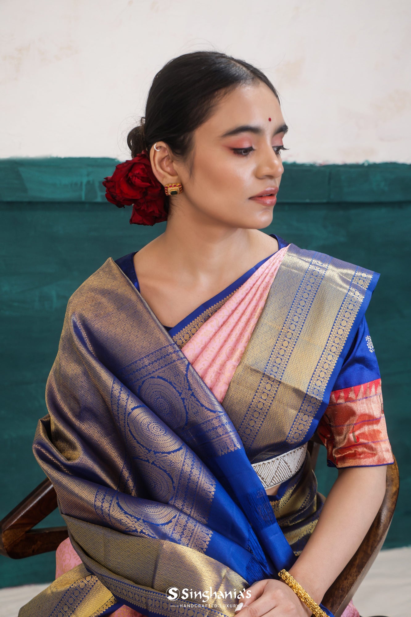 Pale Purple Kanjivaram Silk Saree With Floral Jaal Weaving