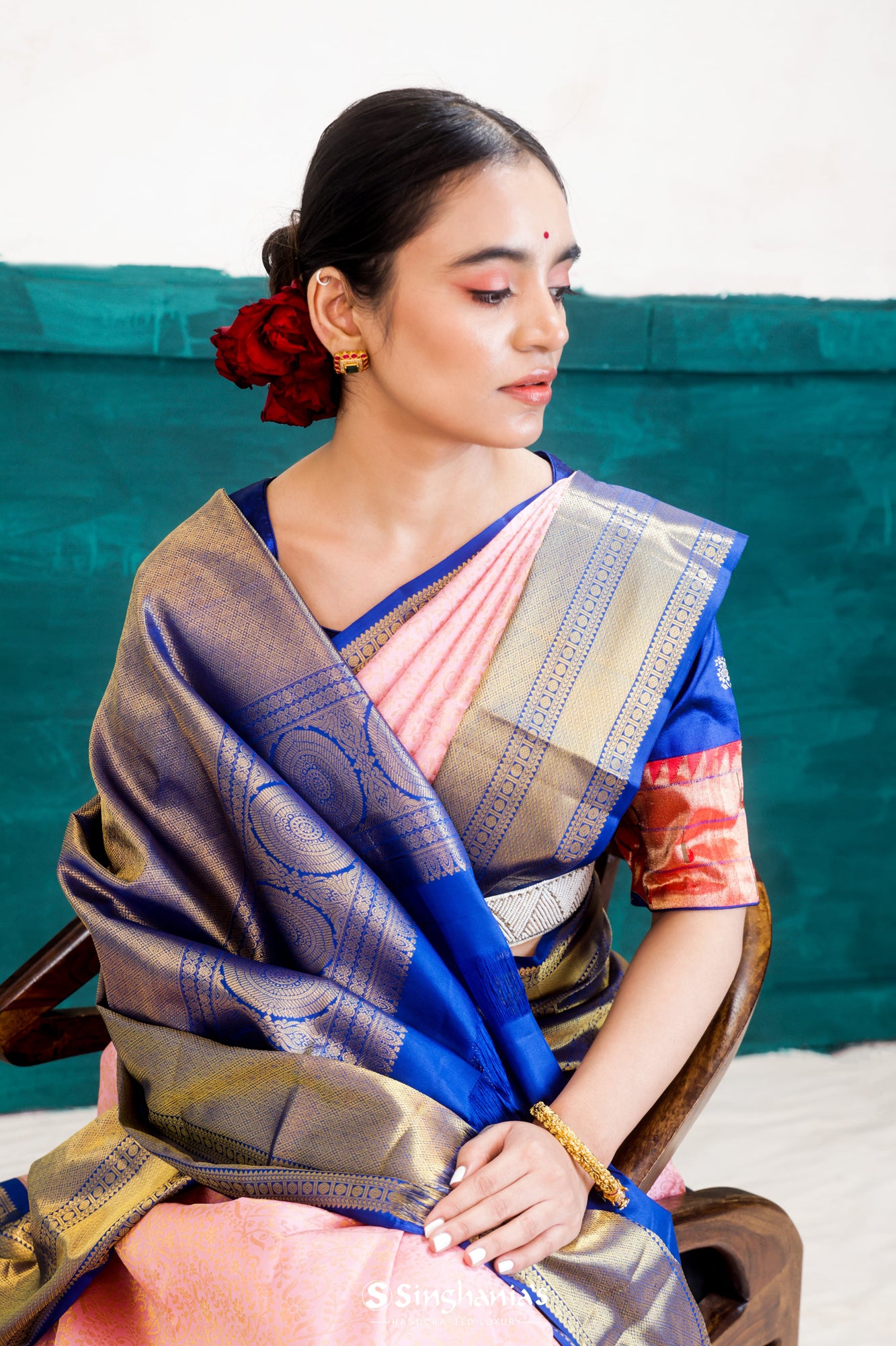 Pale Purple Kanjivaram Silk Saree With Floral Jaal Weaving