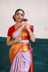 lavender saree with red border